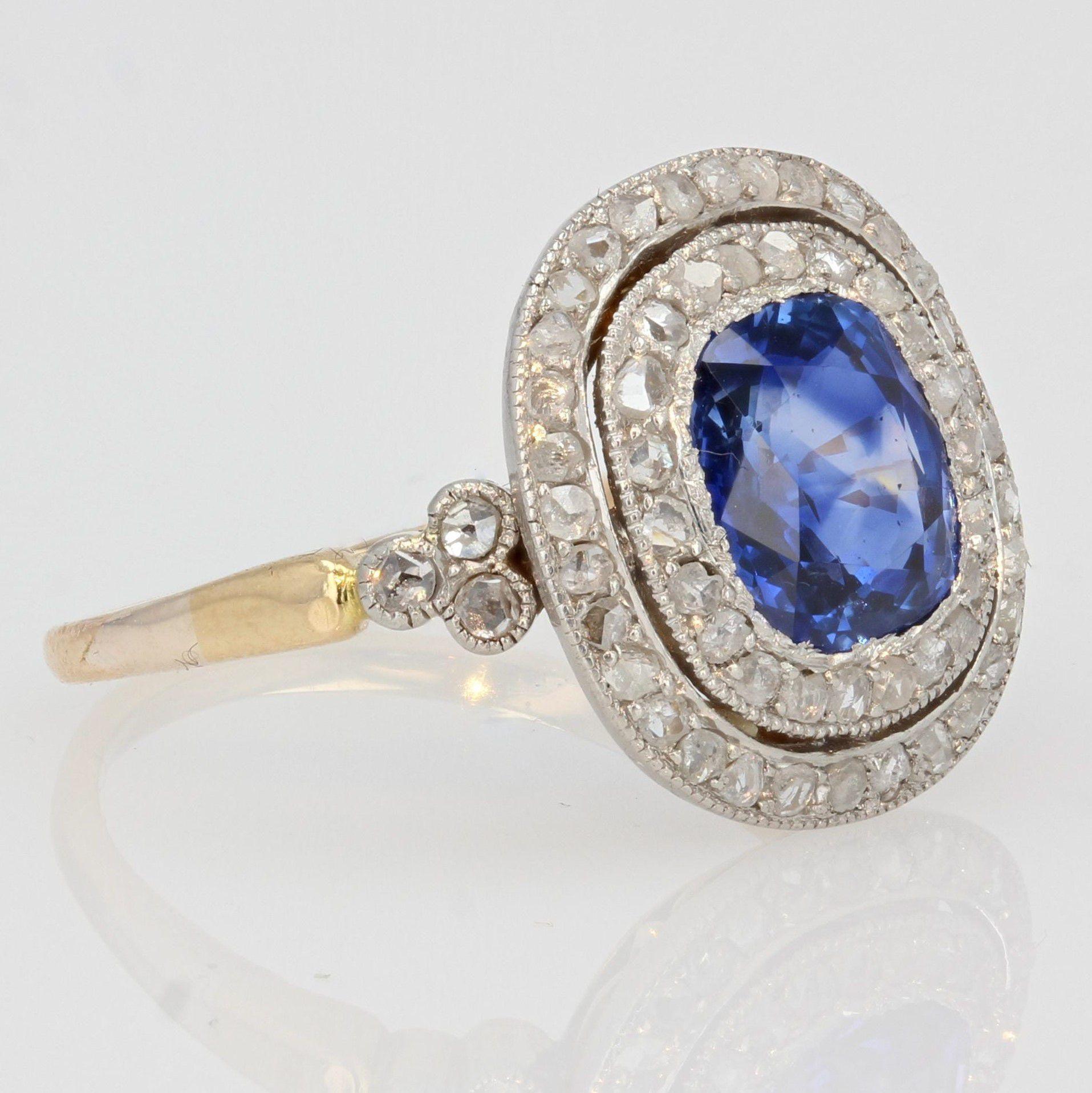 20th Century Sapphire Double Row Diamonds 18 Karat Yellow Gold Ring For Sale 2