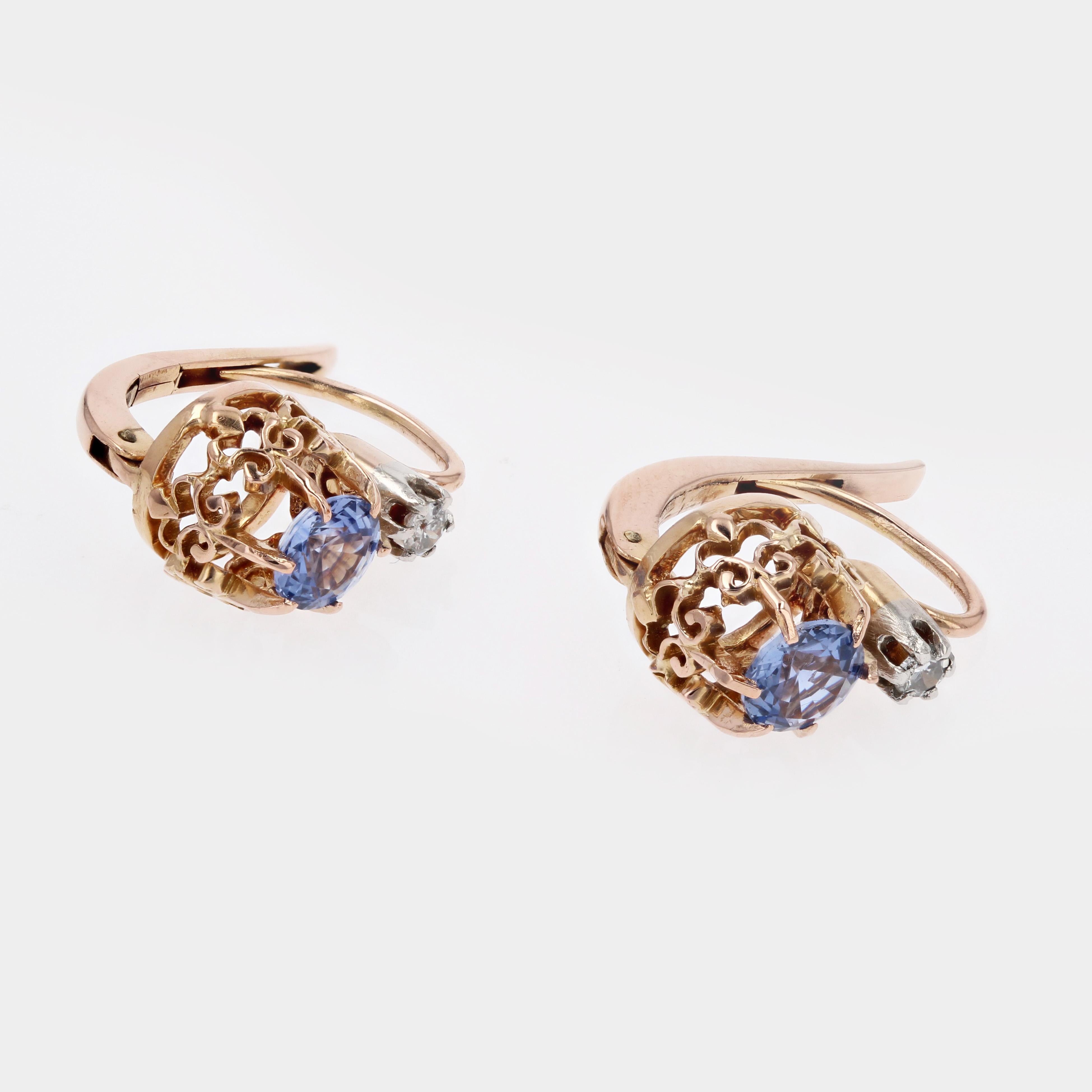 20th Century Sapphires Diamonds 18 Karat Rose Gold Platinum Lever-Back Earrings For Sale 5