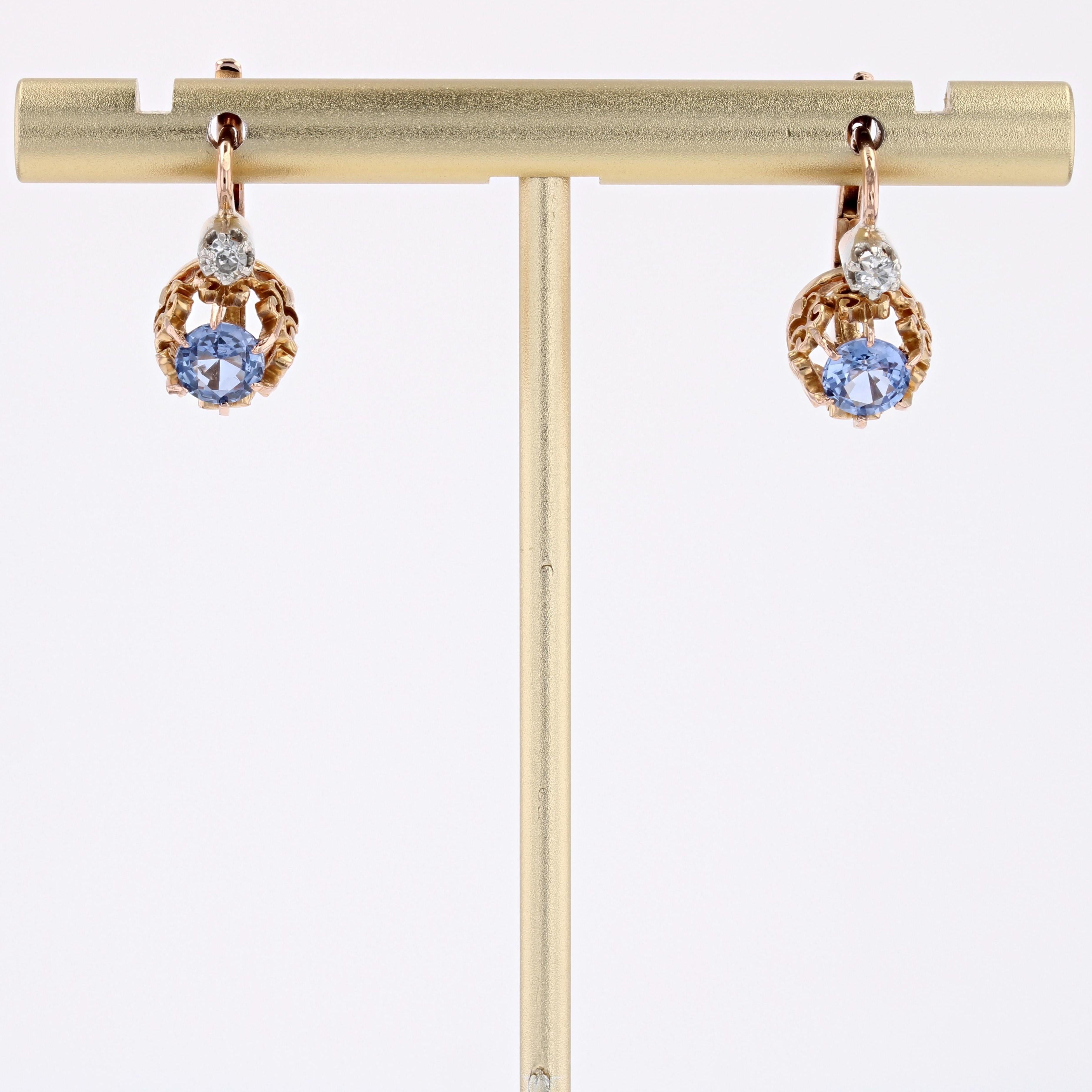 20th Century Sapphires Diamonds 18 Karat Rose Gold Platinum Lever-Back Earrings For Sale 6