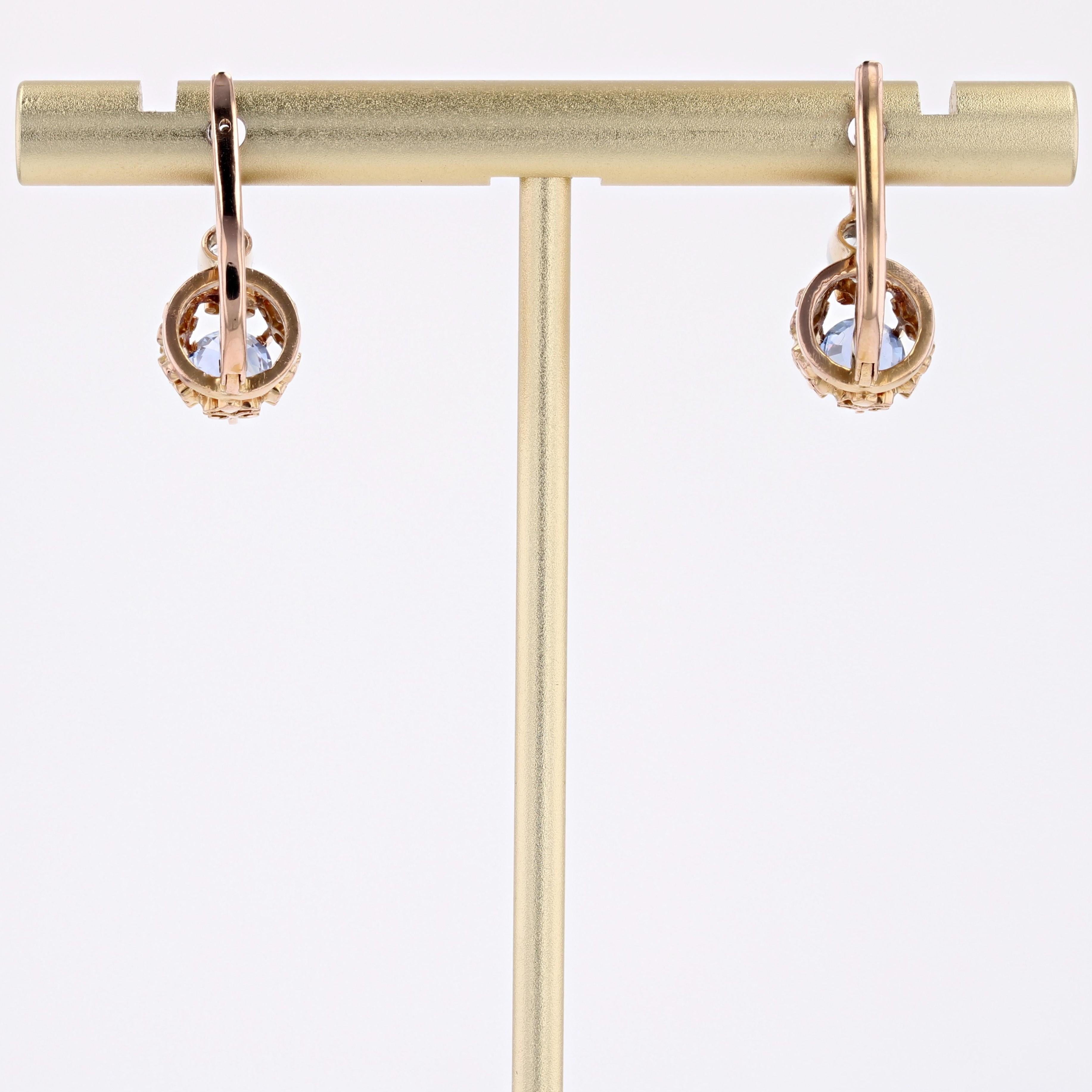 20th Century Sapphires Diamonds 18 Karat Rose Gold Platinum Lever-Back Earrings For Sale 7
