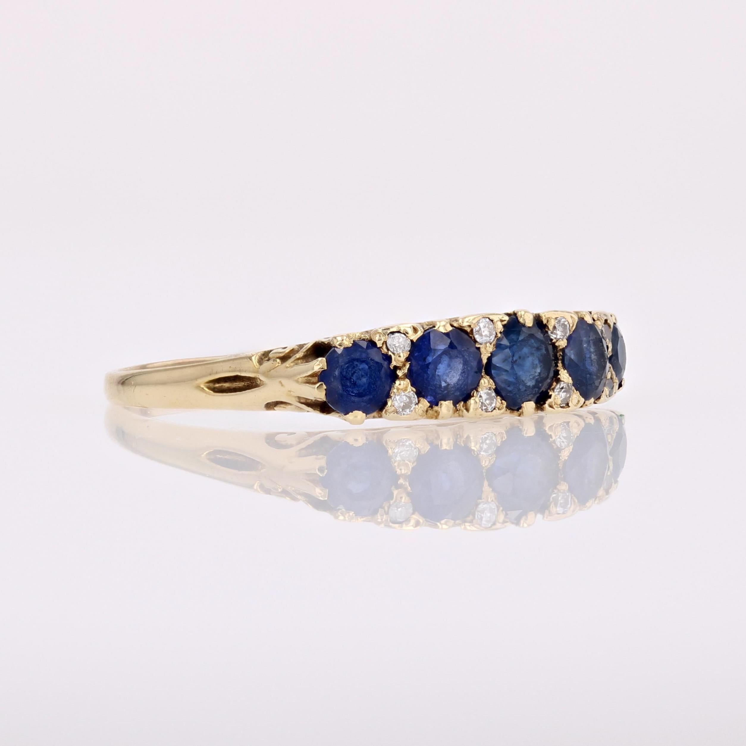 20ème siècle Bague jarretière en or jaune 18 carats saphirs diamants 5