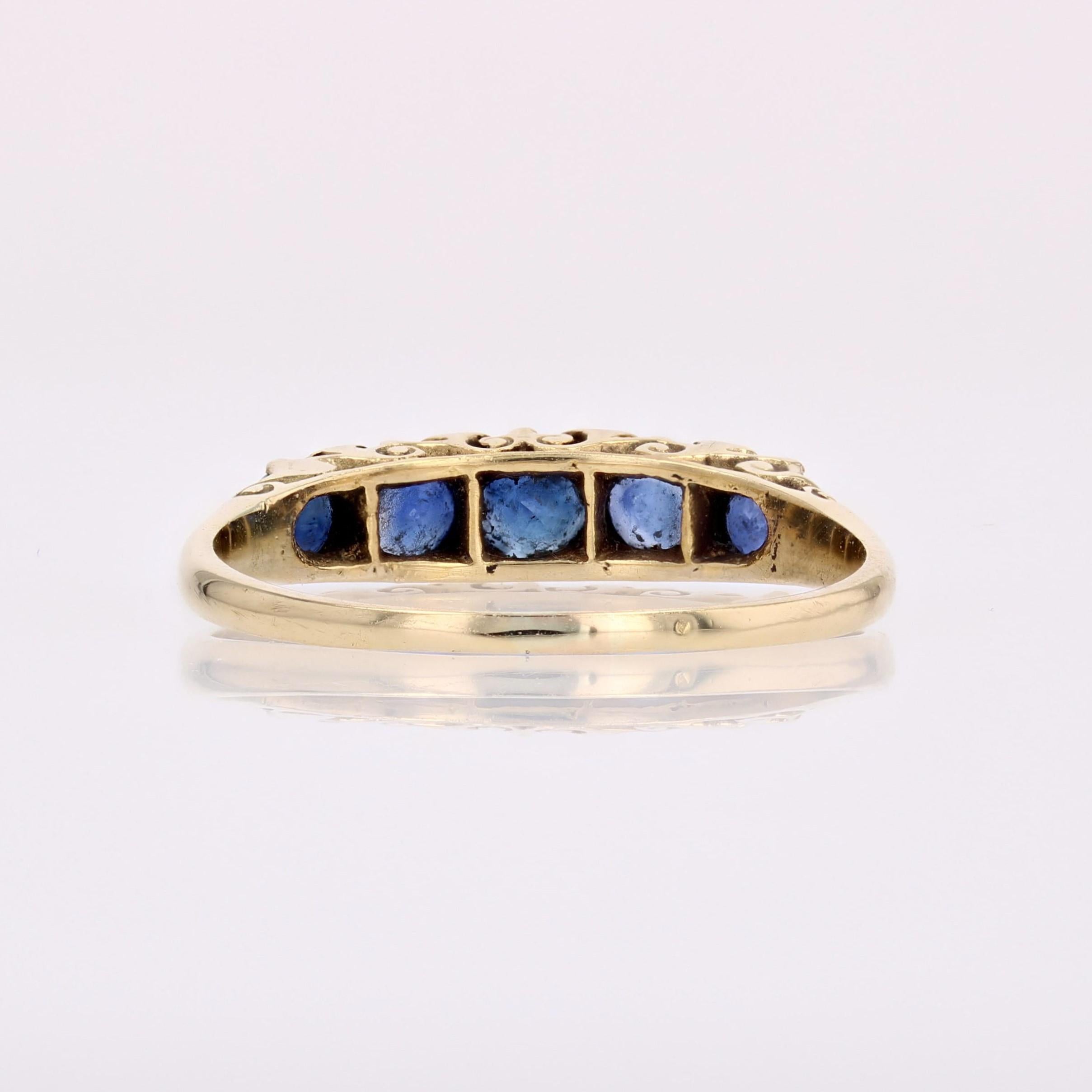 20ème siècle Bague jarretière en or jaune 18 carats saphirs diamants 8