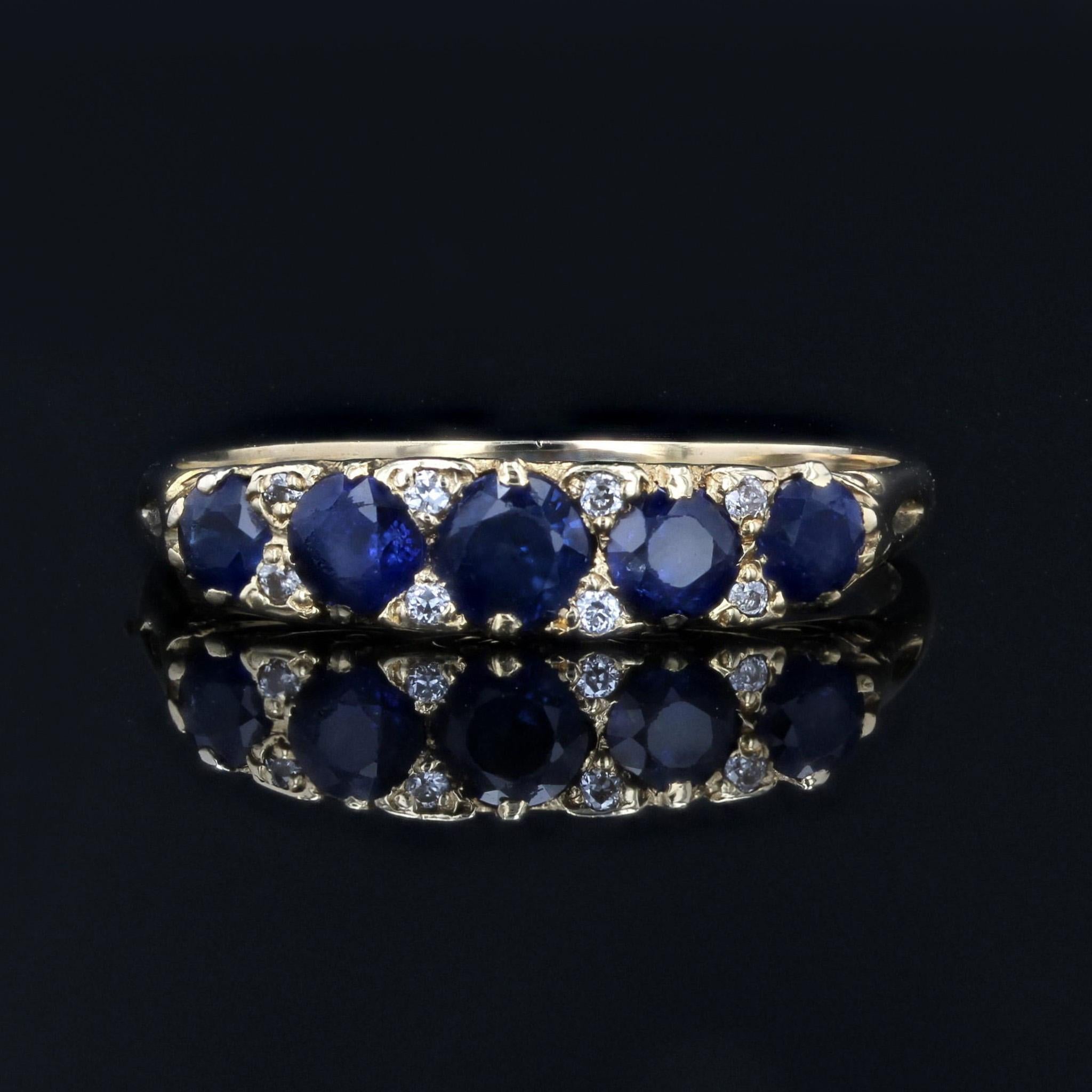 20ème siècle Bague jarretière en or jaune 18 carats saphirs diamants Bon état à Poitiers, FR