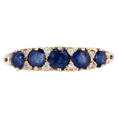 Vintage 20th Century Sapphires Diamonds 18 Karat Yellow Gold Garter Ring