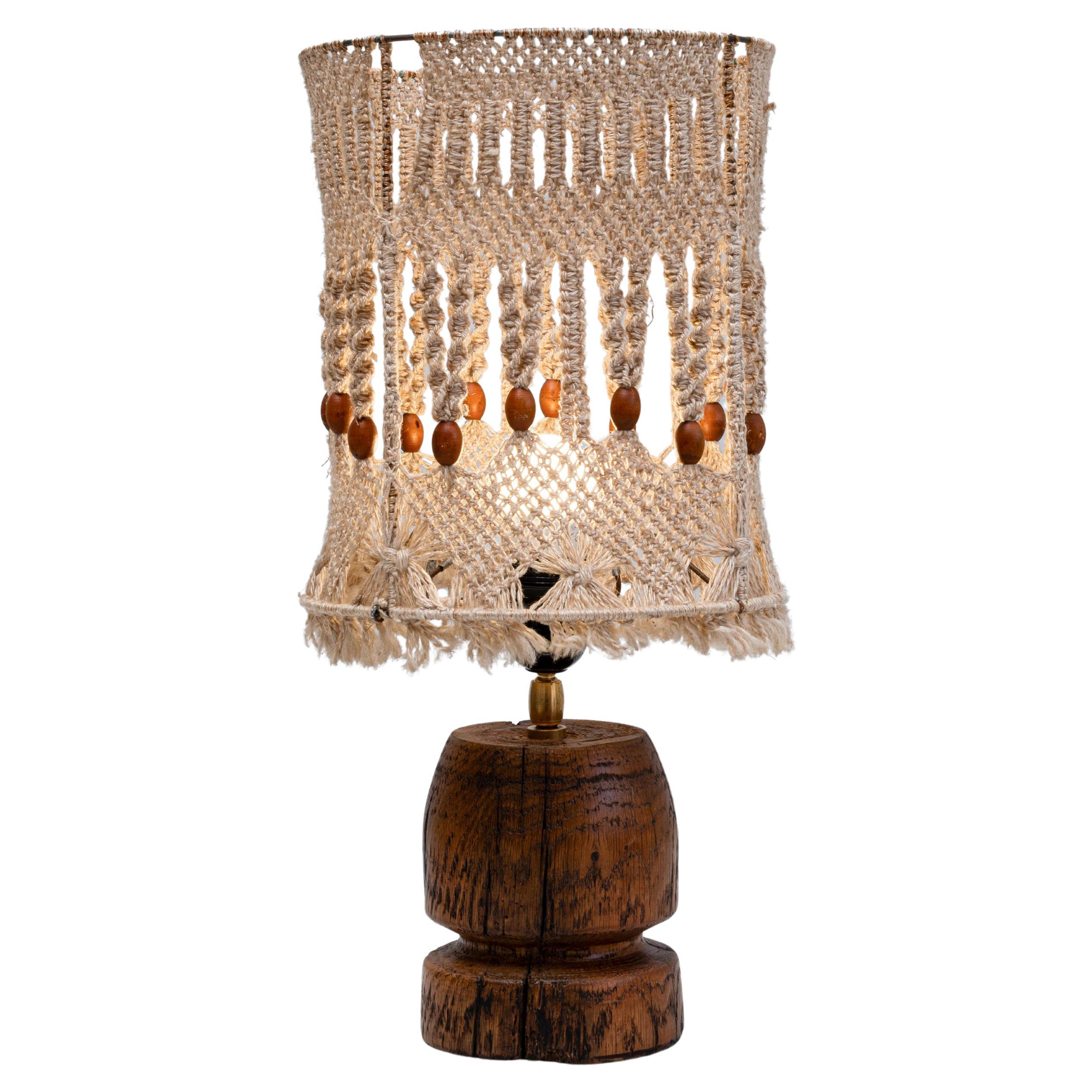 20th Century Scandinavian Boho Style Table Lamp with Macrame Lampshade