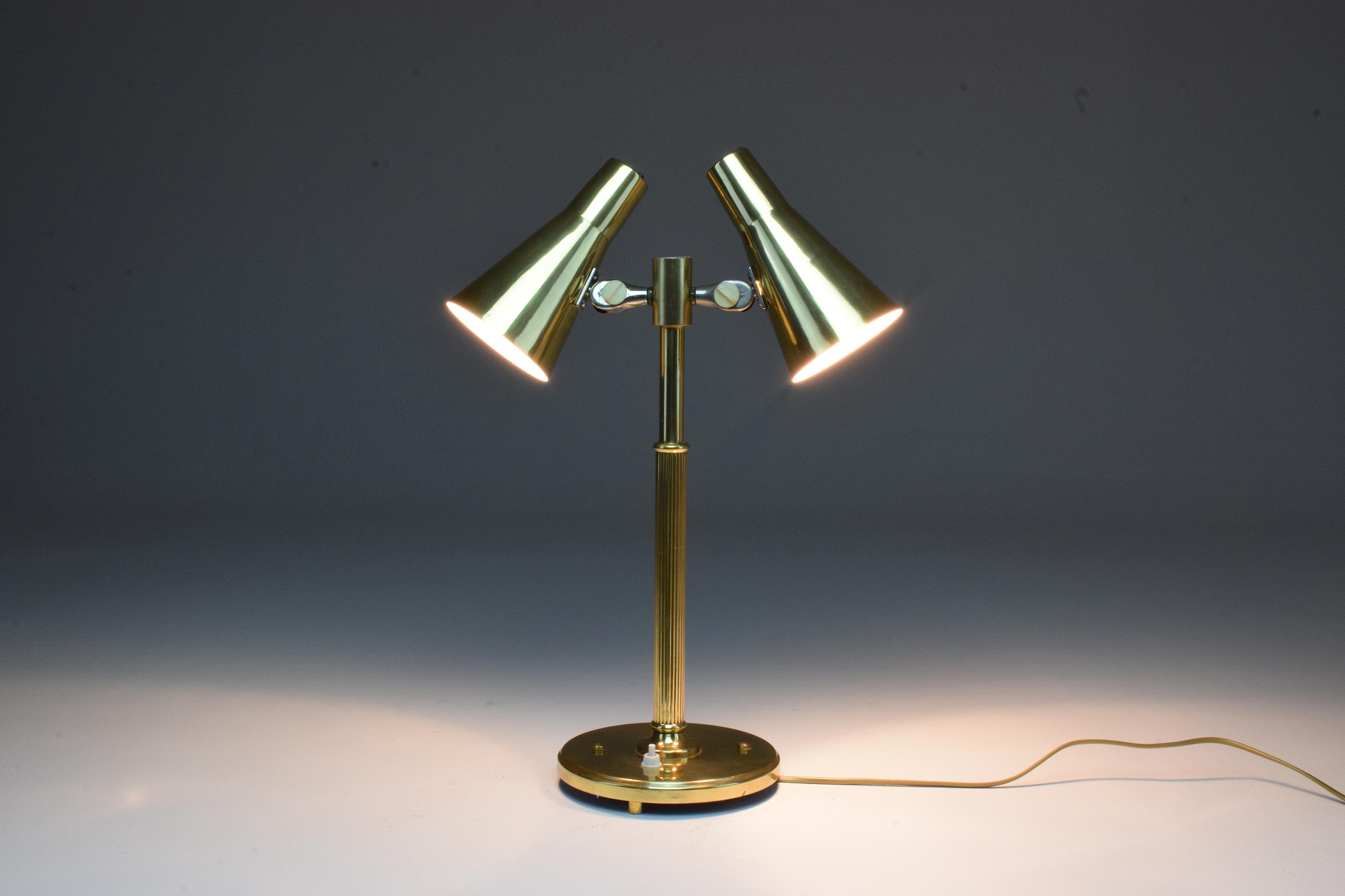 Scandinavian Modern 20th Century Scandinavian Brass Double Shade Table Lamp by Sønnico, 1960s