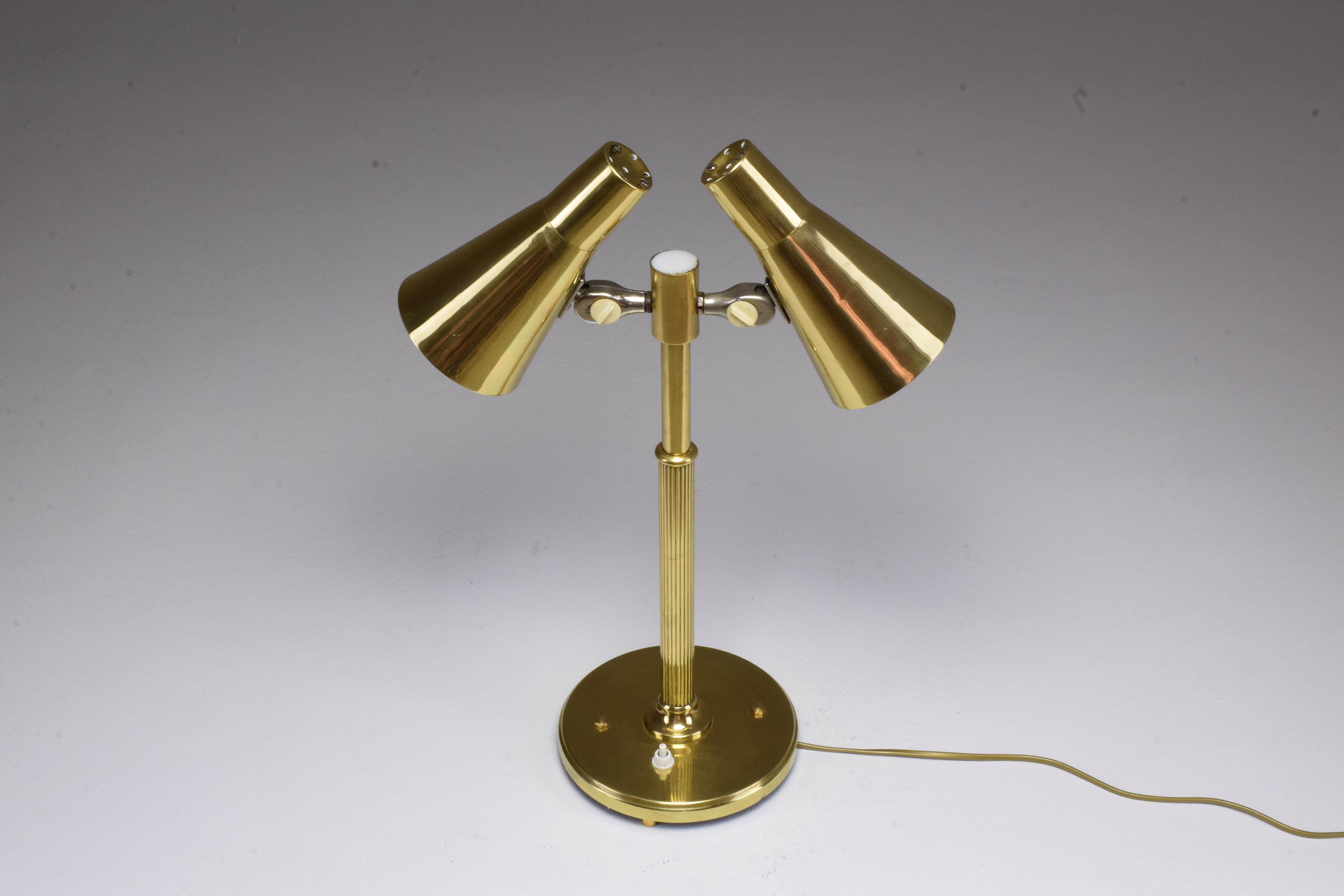 Norwegian 20th Century Scandinavian Brass Double Shade Table Lamp by Sønnico, 1960s