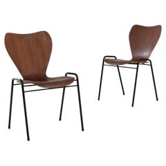 20th Century Scandinavian Metal Chairs with Wooden Seats and Backs, a Pair