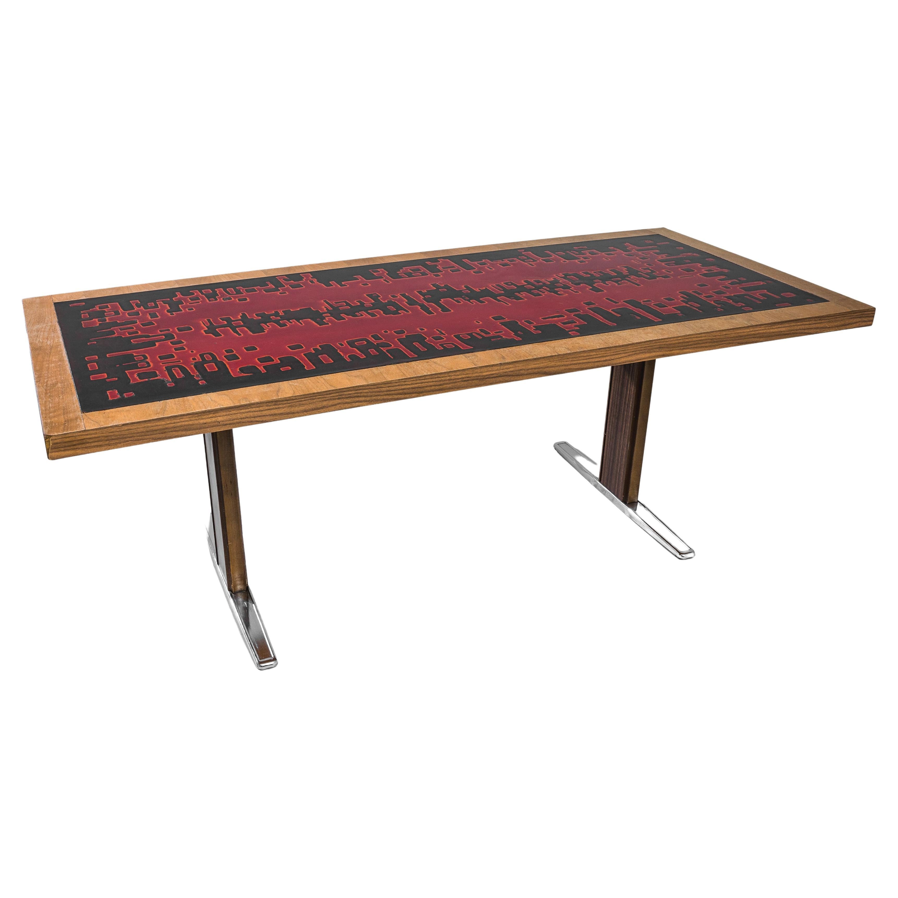 20th Century Scandinavian Metal Coffee Table with Wooden Top