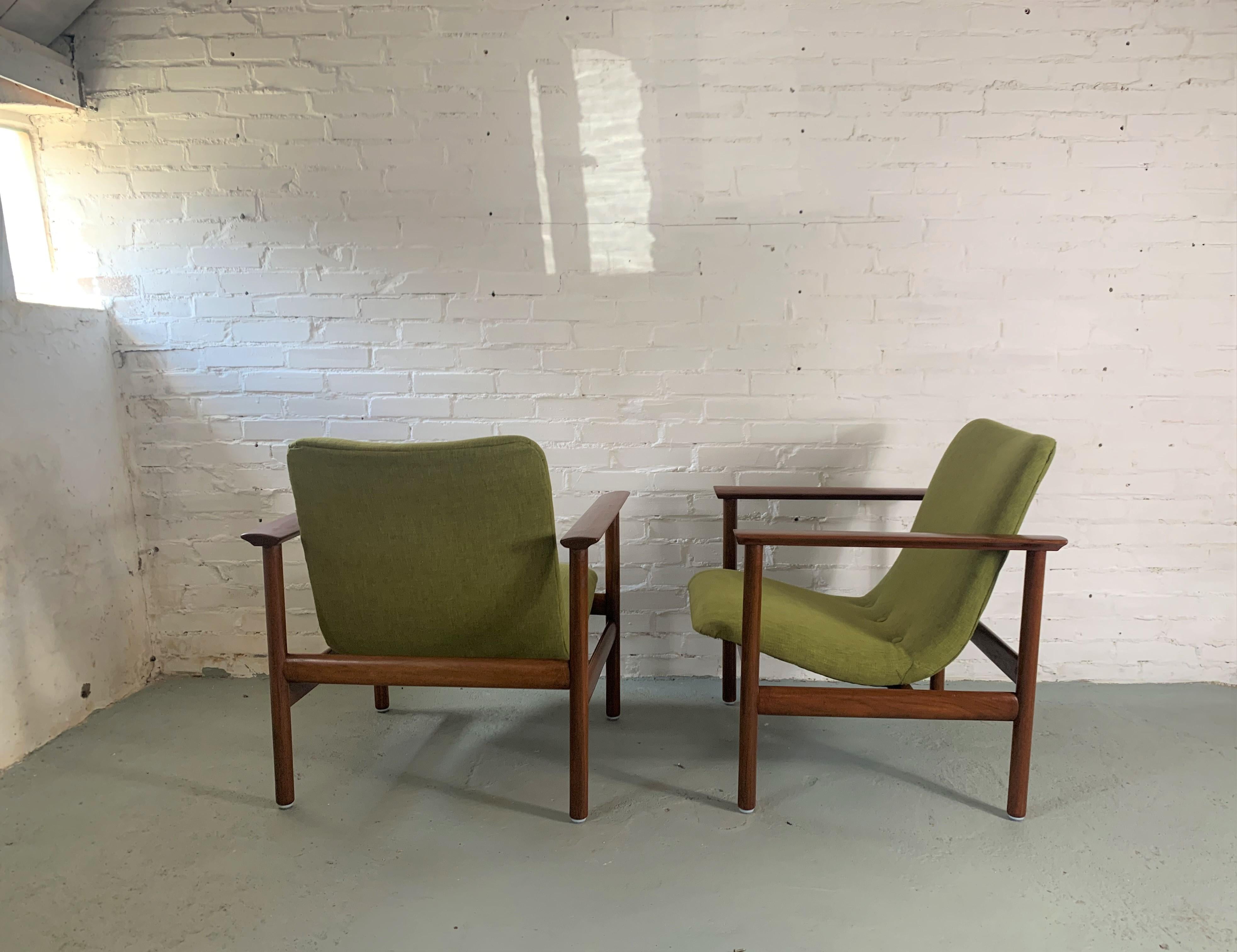 Mid-20th Century 20th Century Scandinavian Modern Green Armchairs Reupholstered, Set of 2
