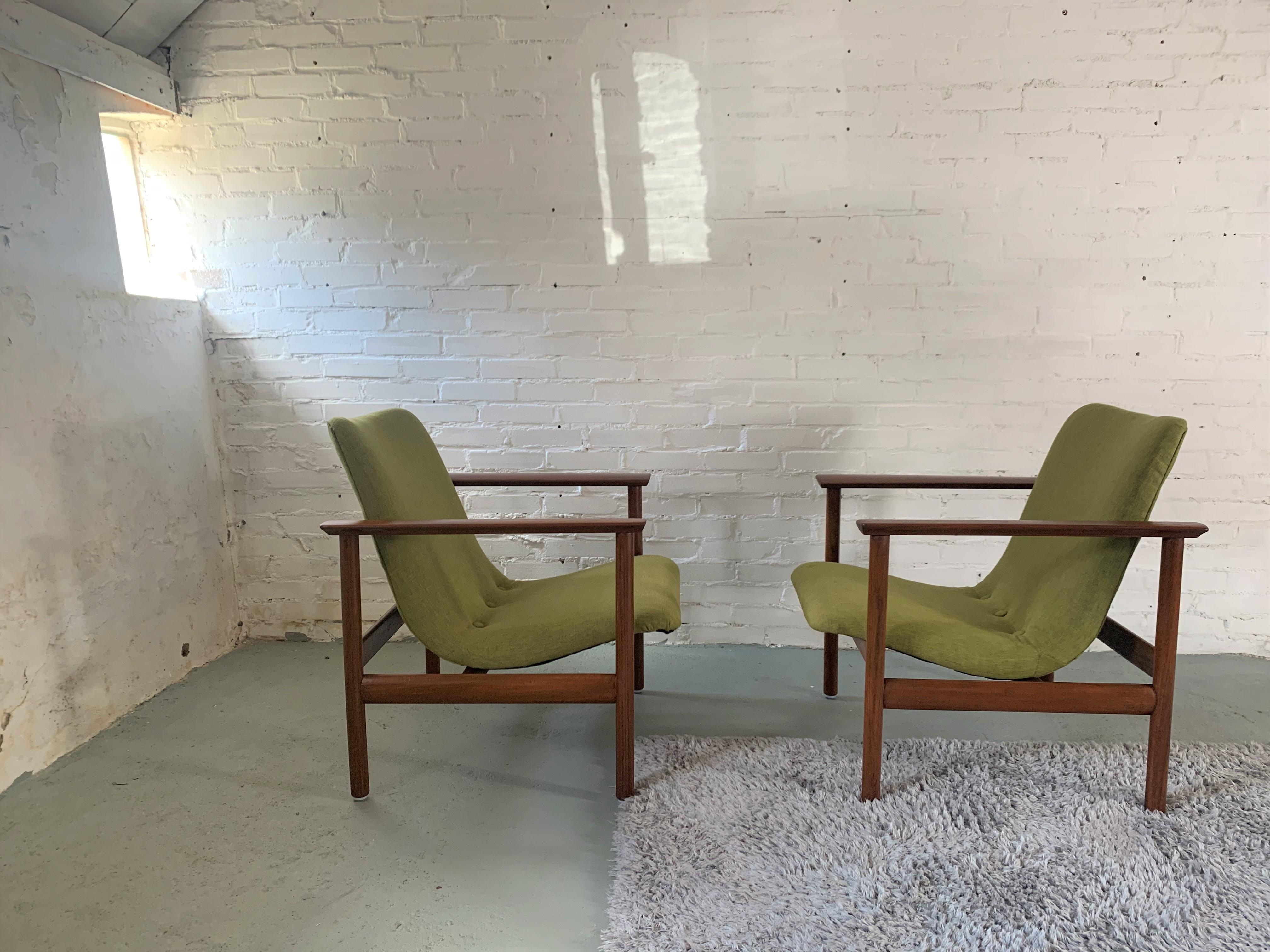 20th Century Scandinavian Modern Green Armchairs Reupholstered, Set of 2 1