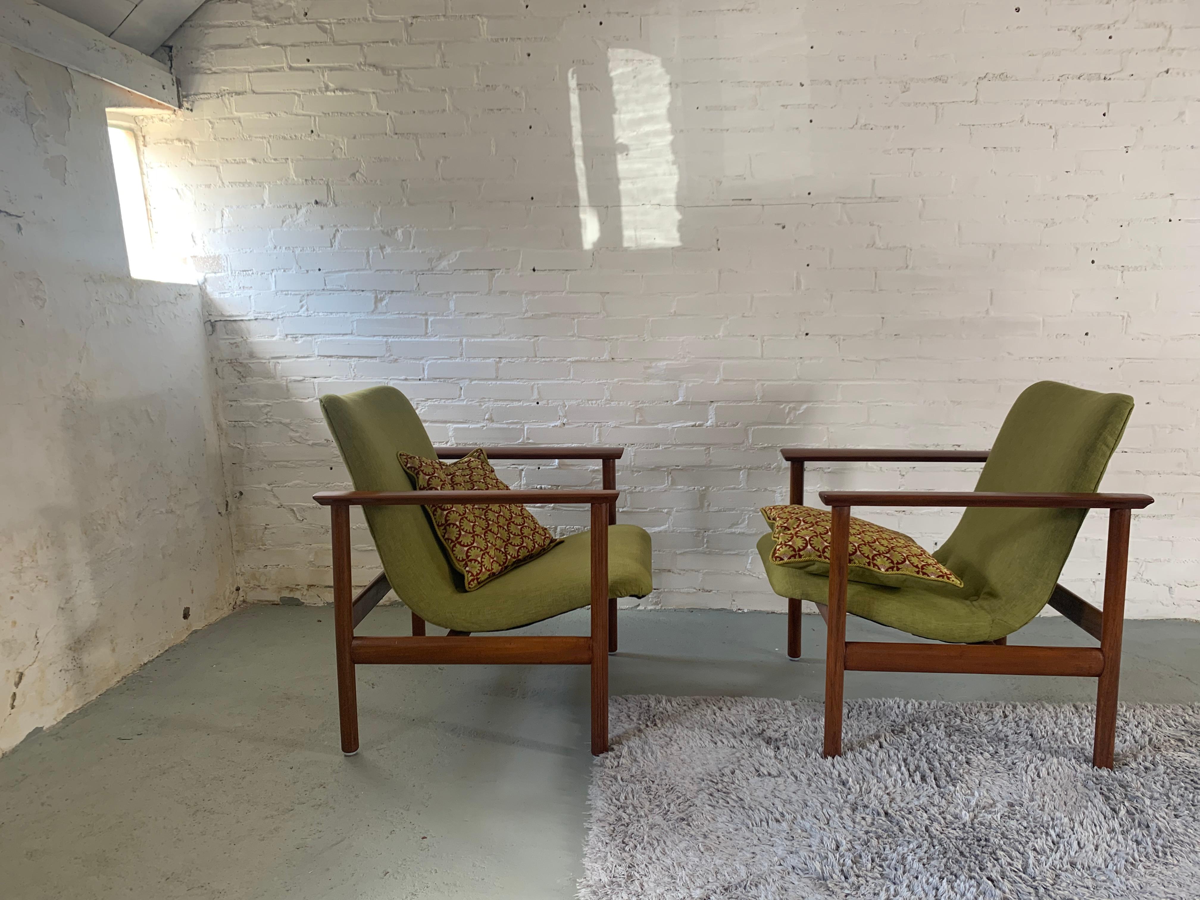 20th Century Scandinavian Modern Green Armchairs Reupholstered, Set of 2 2