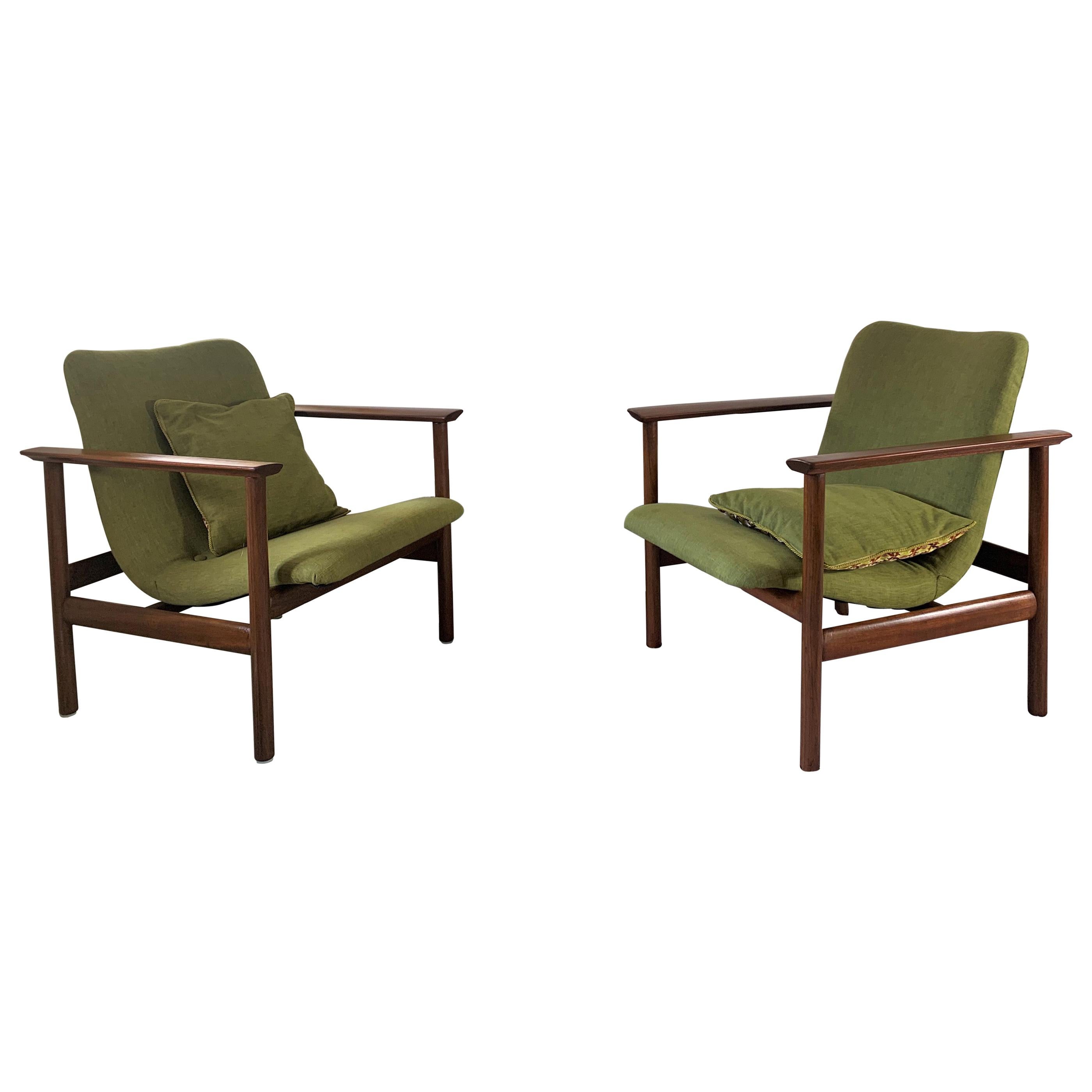 20th Century Scandinavian Modern Green Armchairs Reupholstered, Set of 2