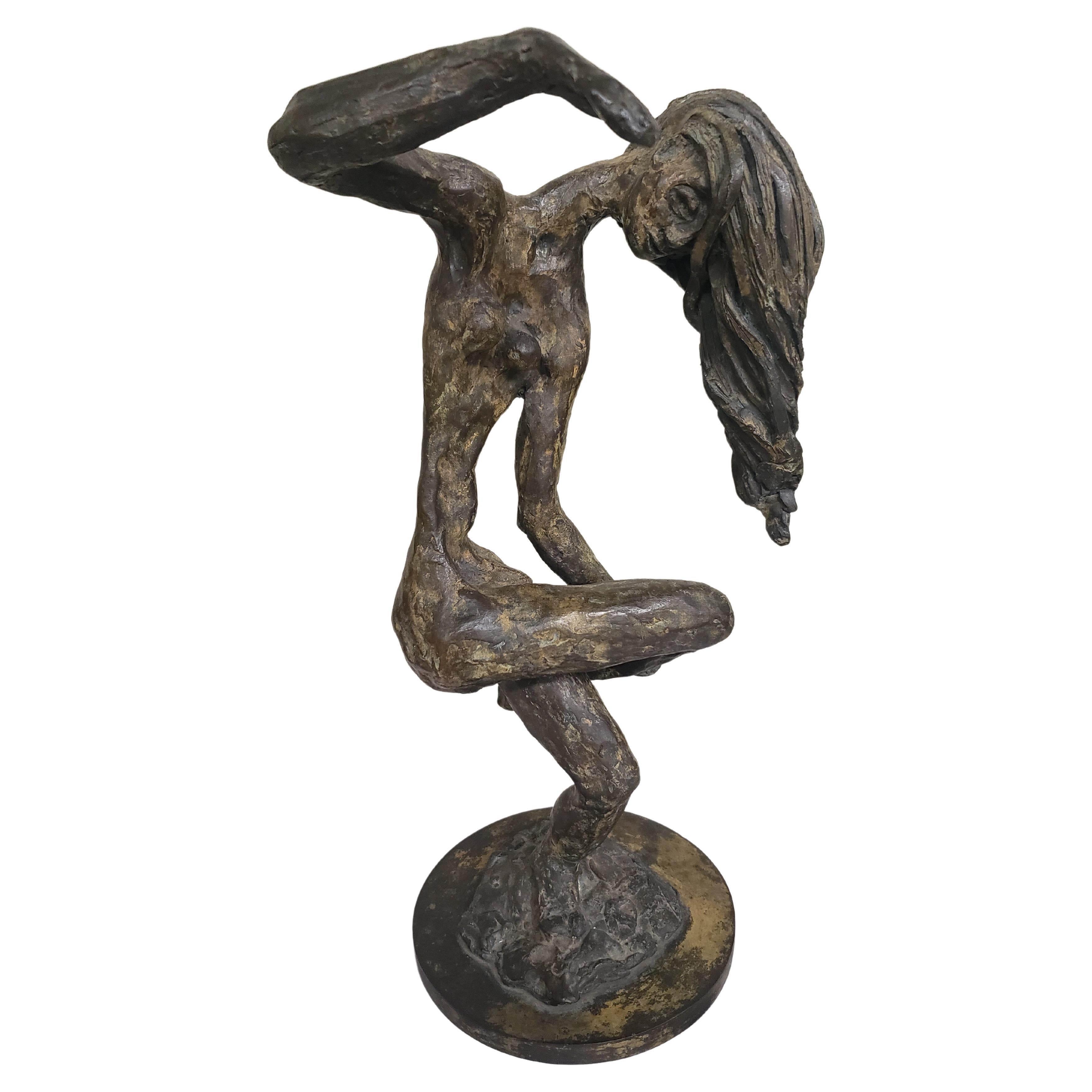 20th Century School Brutalist Bronze Figurative Sculpture Of A Woman 