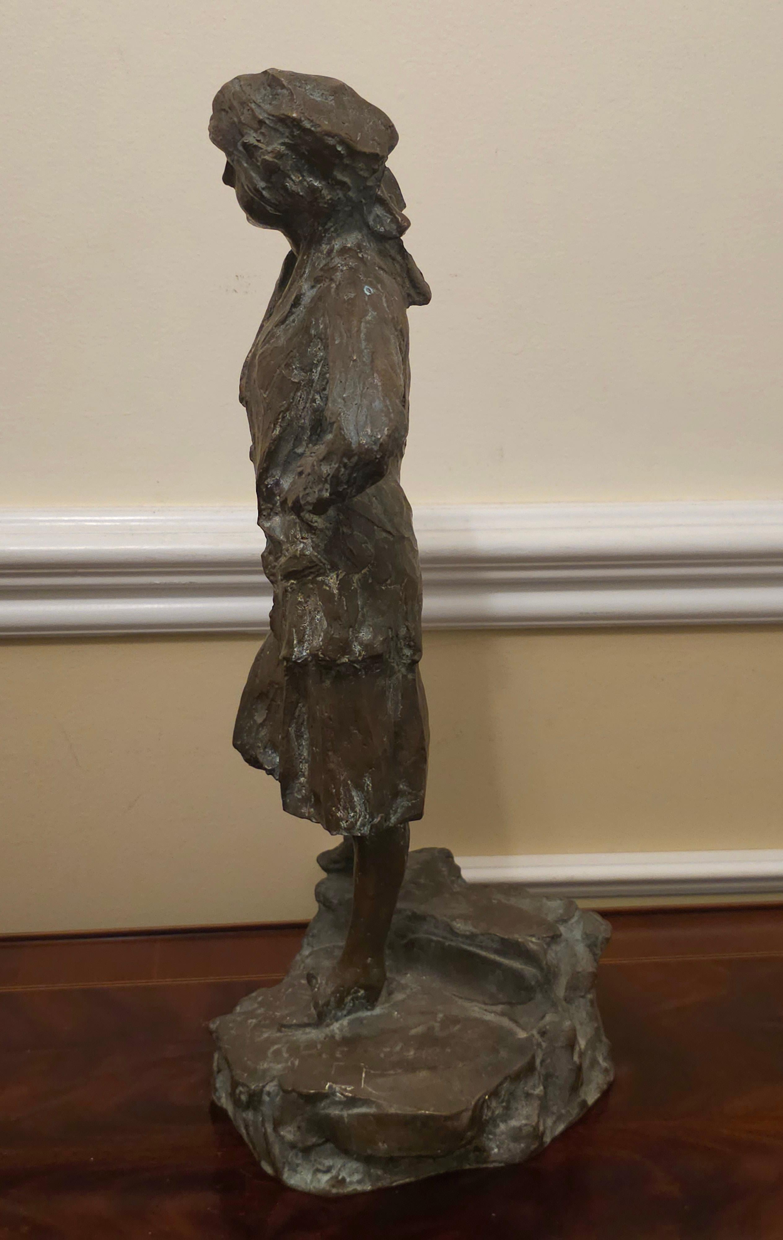 Unknown 20th Century School Brutalist Bronze Sculpture of Standing Woman, Signed For Sale