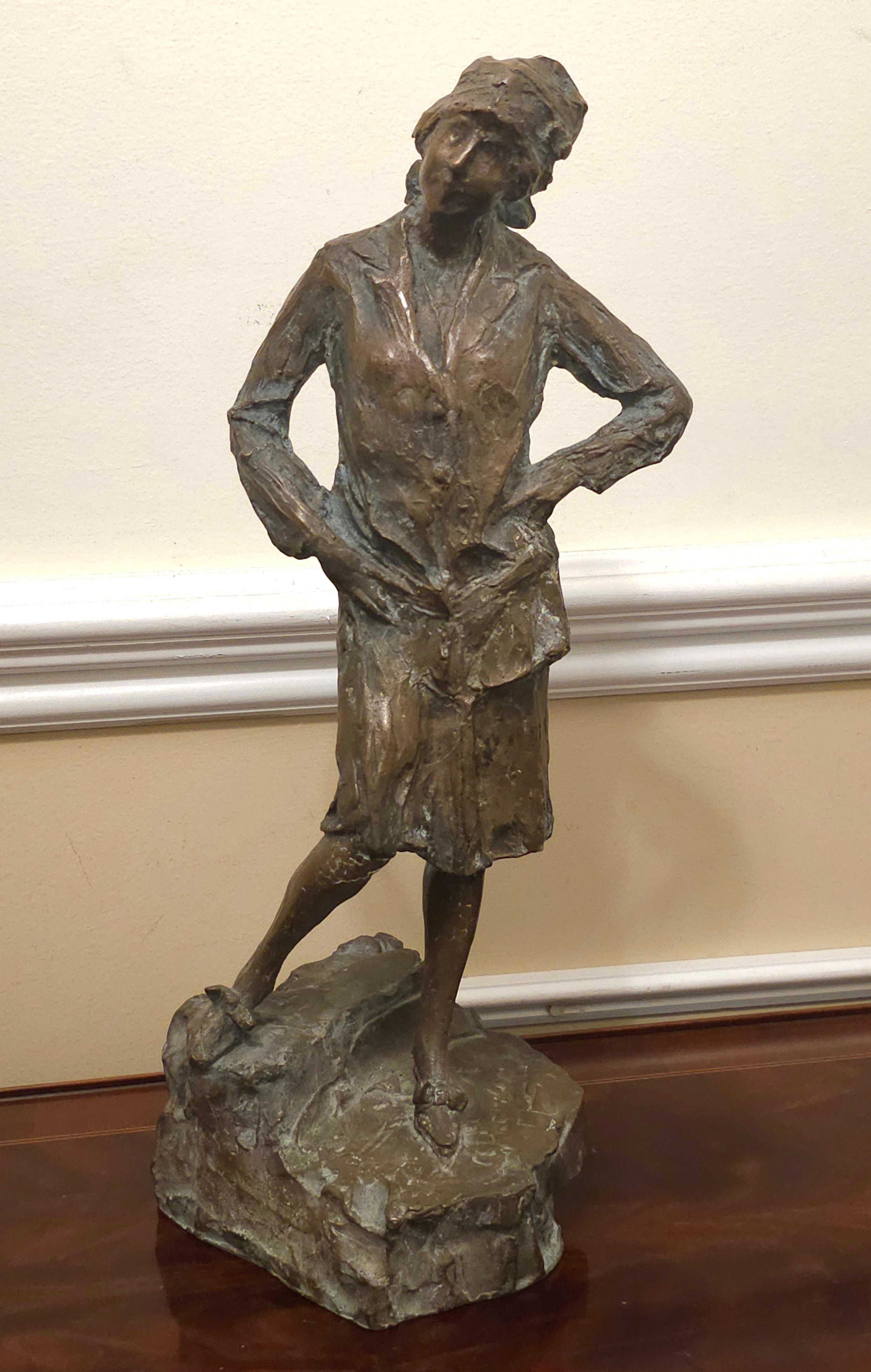 20th Century School Brutalist Bronze Sculpture of Standing Woman, Signed For Sale 1