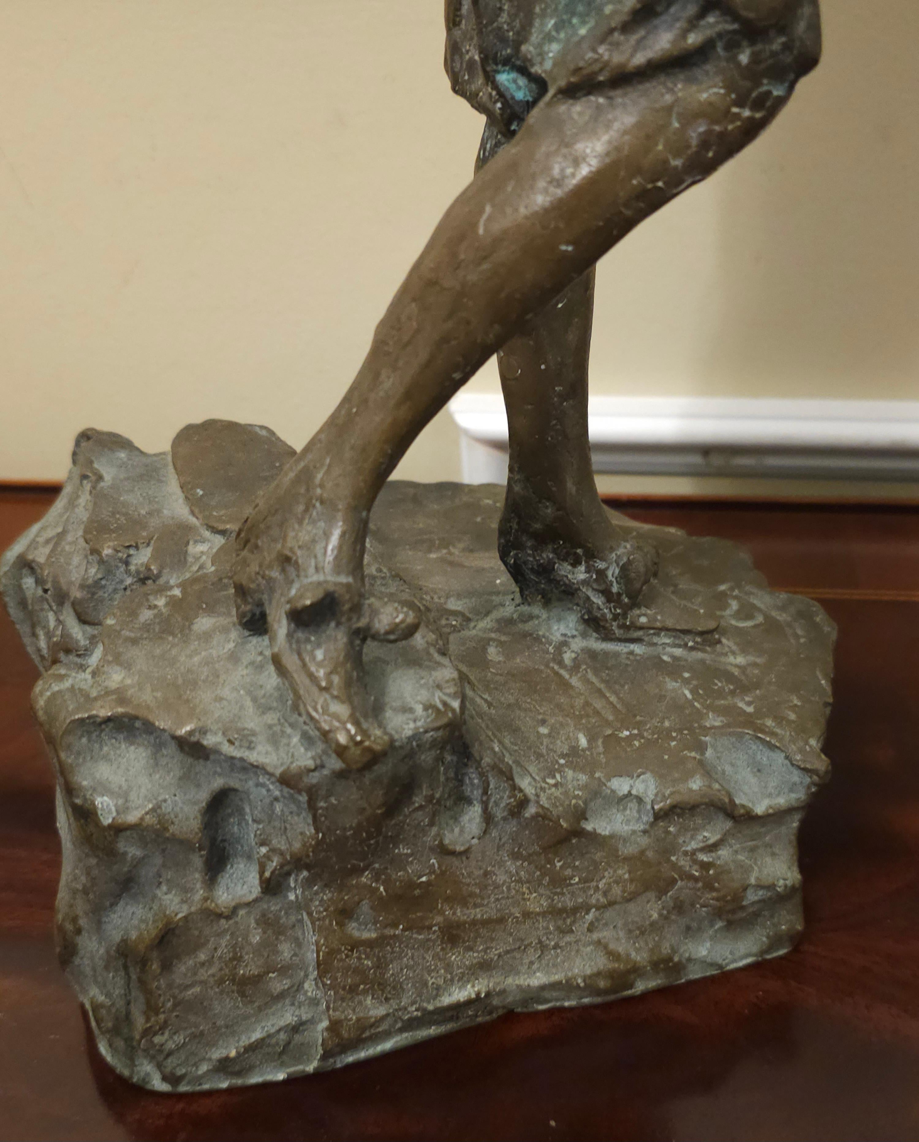 20th Century School Brutalist Bronze Sculpture of Standing Woman, Signed For Sale 3