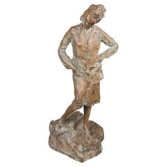 20th Century School Brutalist Bronze Sculpture of Standing Woman, Signed