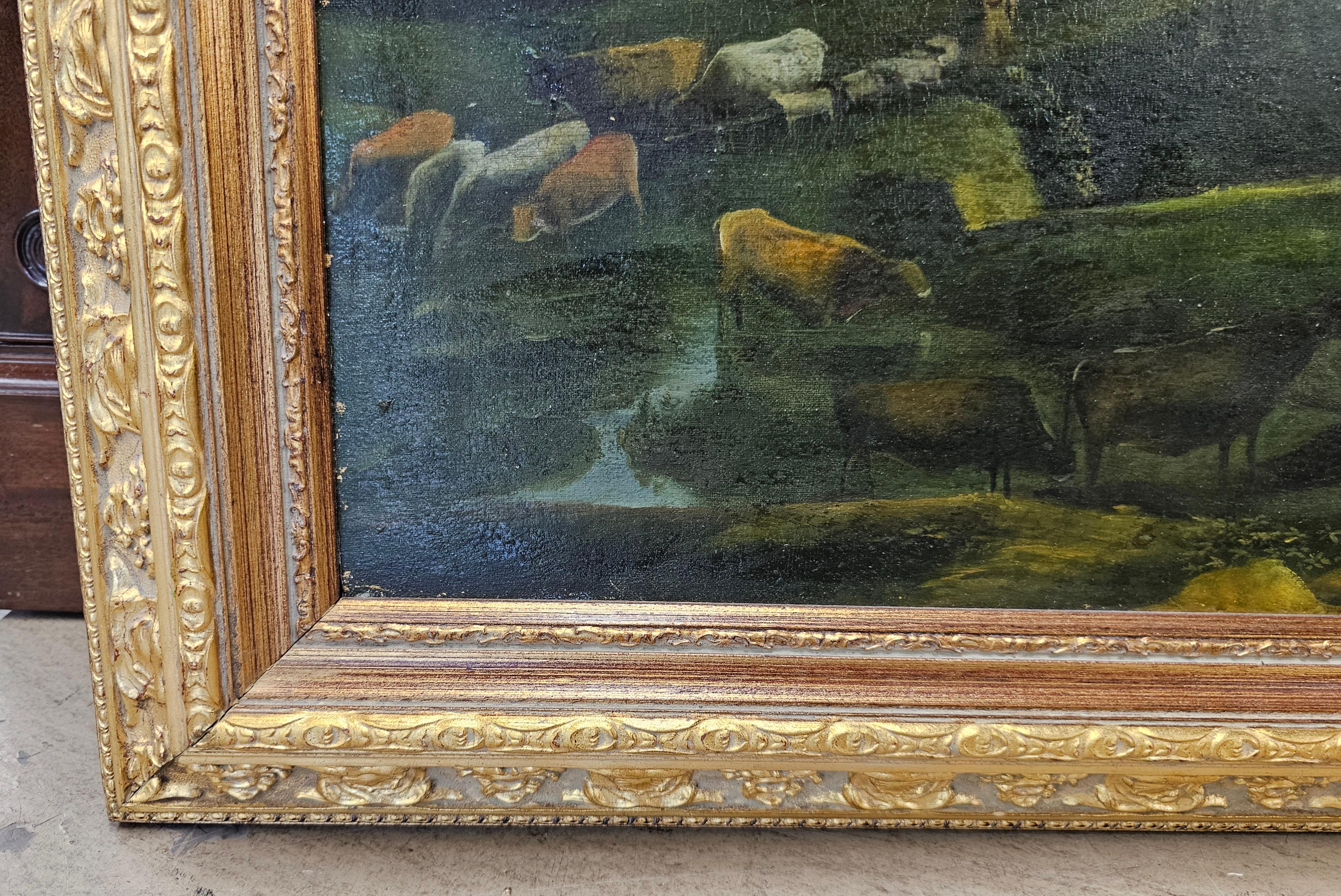 Modern 20th Century School, Entertainment Landscape Beside A River, Oil On Canvas Frame For Sale