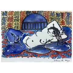 Aquarell auf Papier „jeune femme alanguie“ von der Schule des 20. Jahrhunderts, signiert