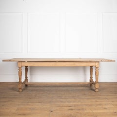 20th Century Scrubbed Oak Farmhouse Table with Turned Legs