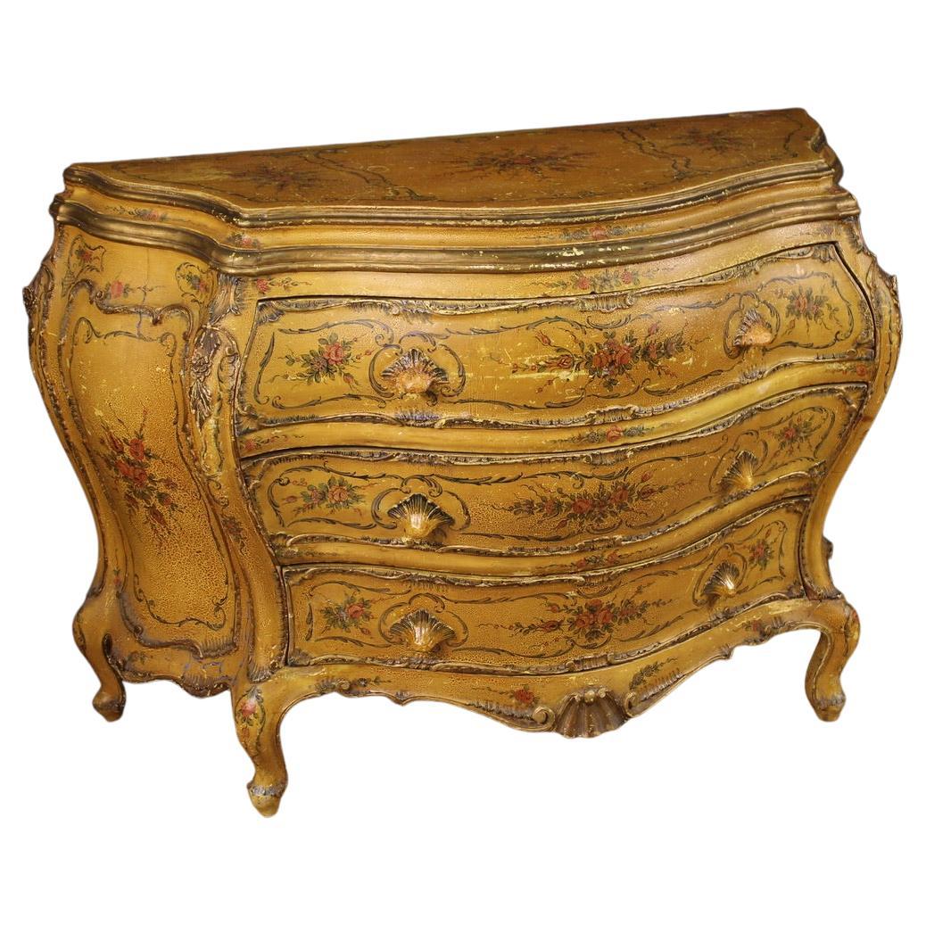 20th Century Sculpted, Lacquered, Hand Painted Wood Venetian Commode, 1960