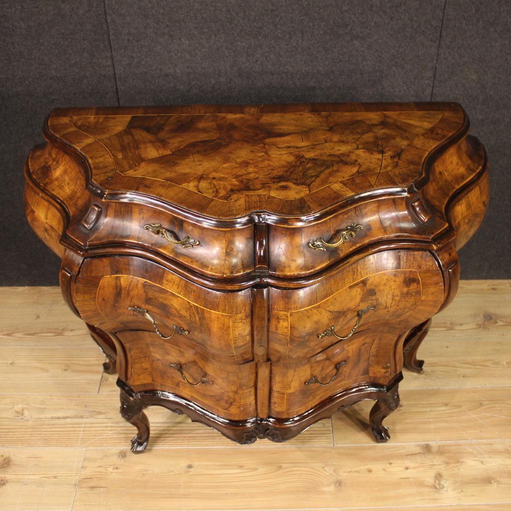 20th Century Sculpted, Veneered and Inlaid Wood Venetian Commode, 1940 For Sale 4