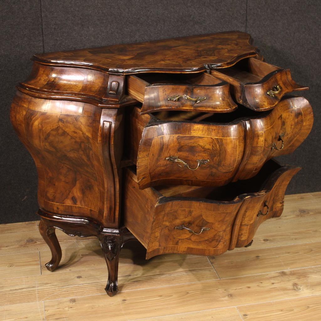 Inlay 20th Century Sculpted, Veneered and Inlaid Wood Venetian Commode, 1940 For Sale