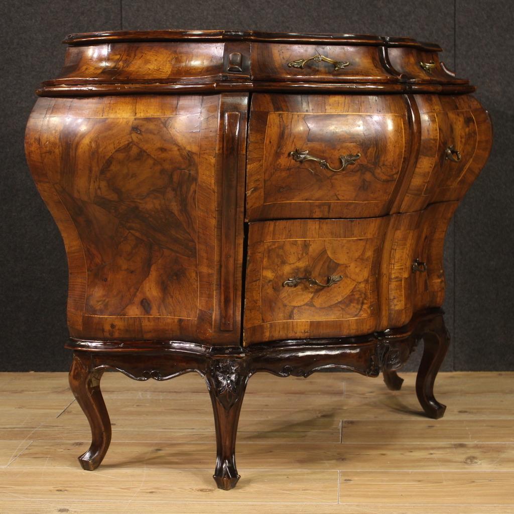 20th Century Sculpted, Veneered and Inlaid Wood Venetian Commode, 1940 For Sale 1