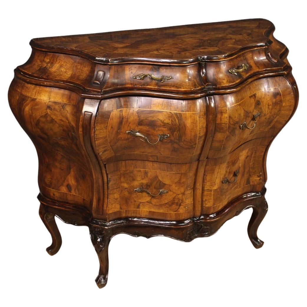 20th Century Sculpted, Veneered and Inlaid Wood Venetian Commode, 1940 For Sale