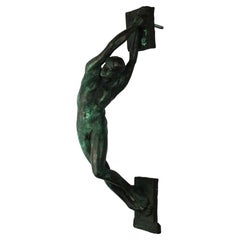 20th Century Sculptural bronze Door handle Male erotic figure Modern Italy