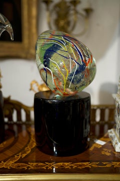 20th Century Sculptural Murano Glass Egg On Bronze Base