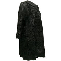 20th Century Sculptural Persian Jet Black Lamb Fur Swing Car Coat