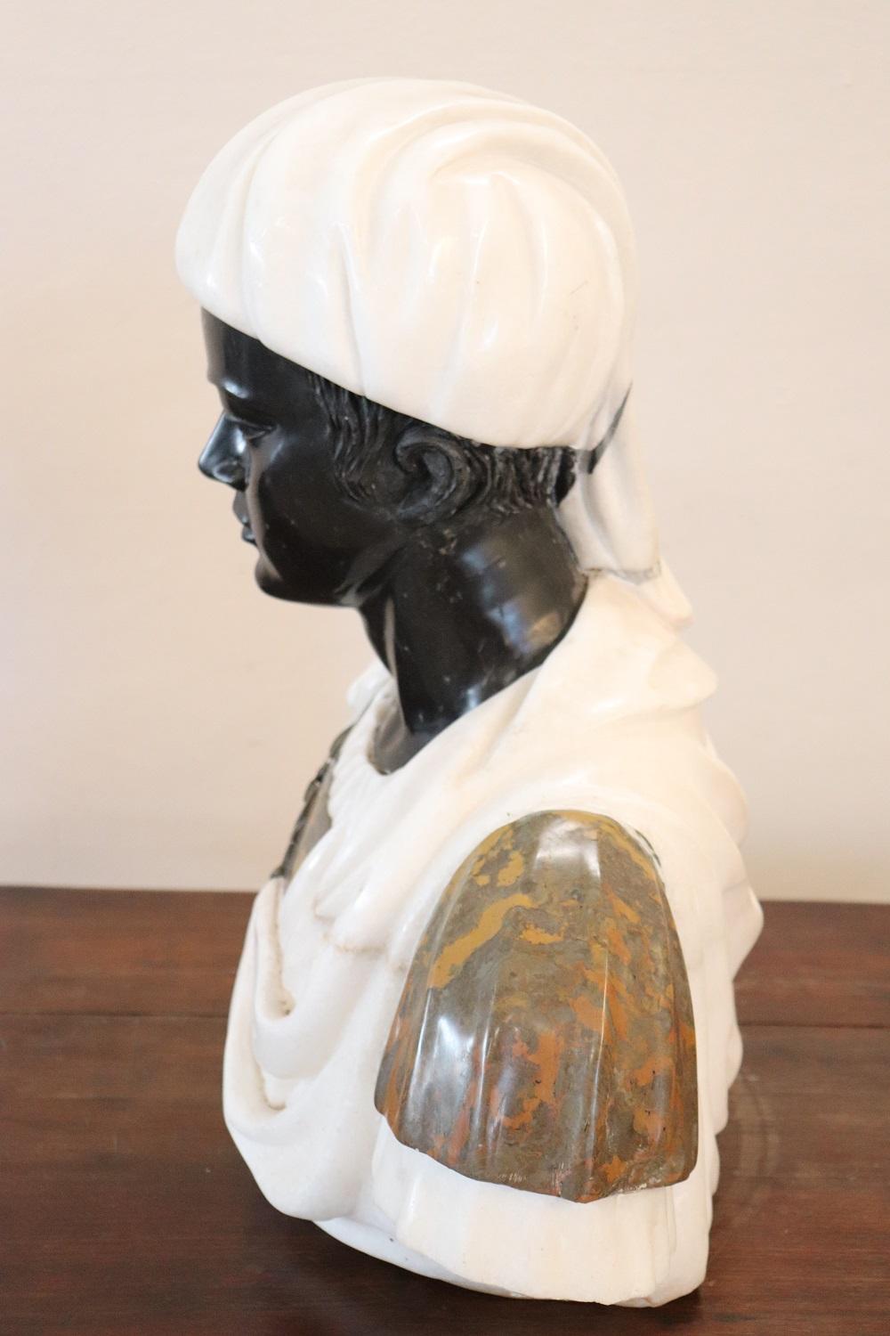 Carrara Marble 20th Century Sculpture in Marble of Carrara Bust of a Young Black Man For Sale