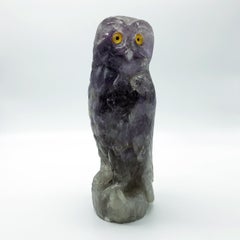 20th Century Sculpture of Owl in Amethyst Semi Precious Stone