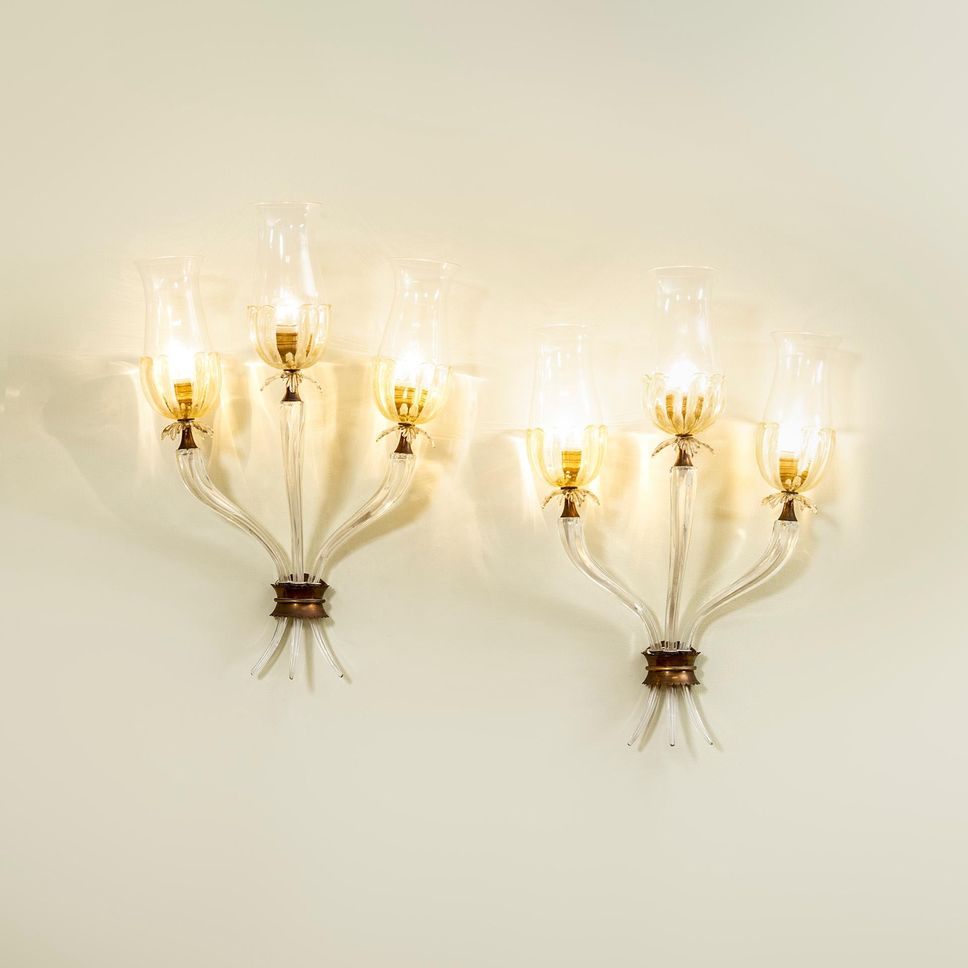 siglo XX, Seguso Vetri d'Arte Pareja de Apliques de Murano Moderno de mediados de siglo en venta