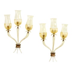 20th Century, Seguso Vetri d'Arte Pair of Murano Wall Sconces