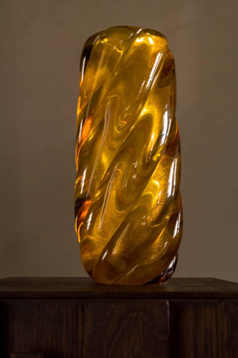 The high thickness of this Seguso vase in Murano blow glass, captures the light. It's a pleasure for the eyes to look at this charming amber color vase.

In perfect conditions
With certificate of authenticity.
   