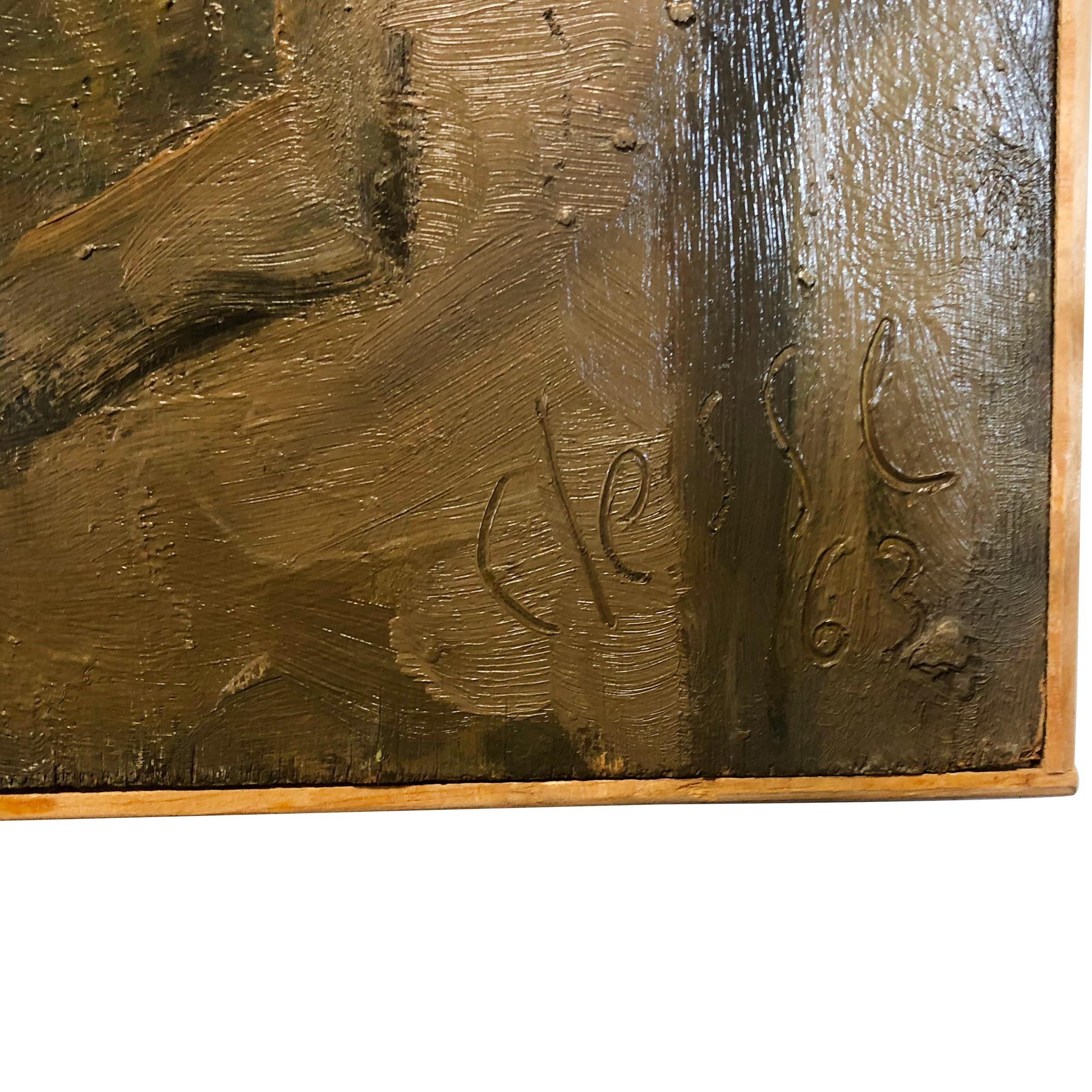 Hand-Carved 20th Century Grey-Brown French Landscape Painting by Daniel Clesse For Sale