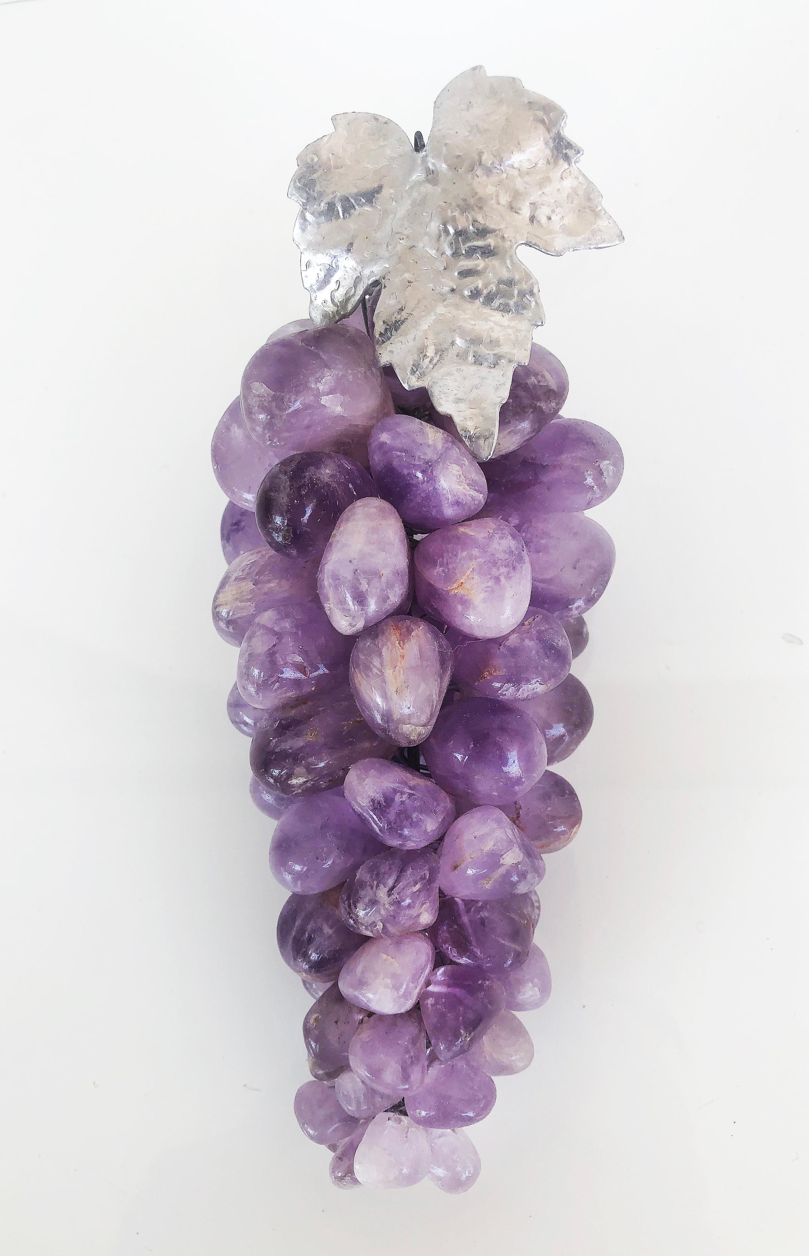 Vintage Semi Precious Gemstone Cluster Grape Bunch w/ leaf Stones 