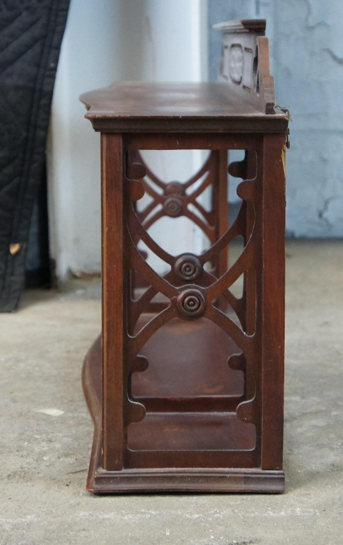 20th Century Serpentine Mahogany Carved Wall Hanging Display Shelf with Fretwork 3