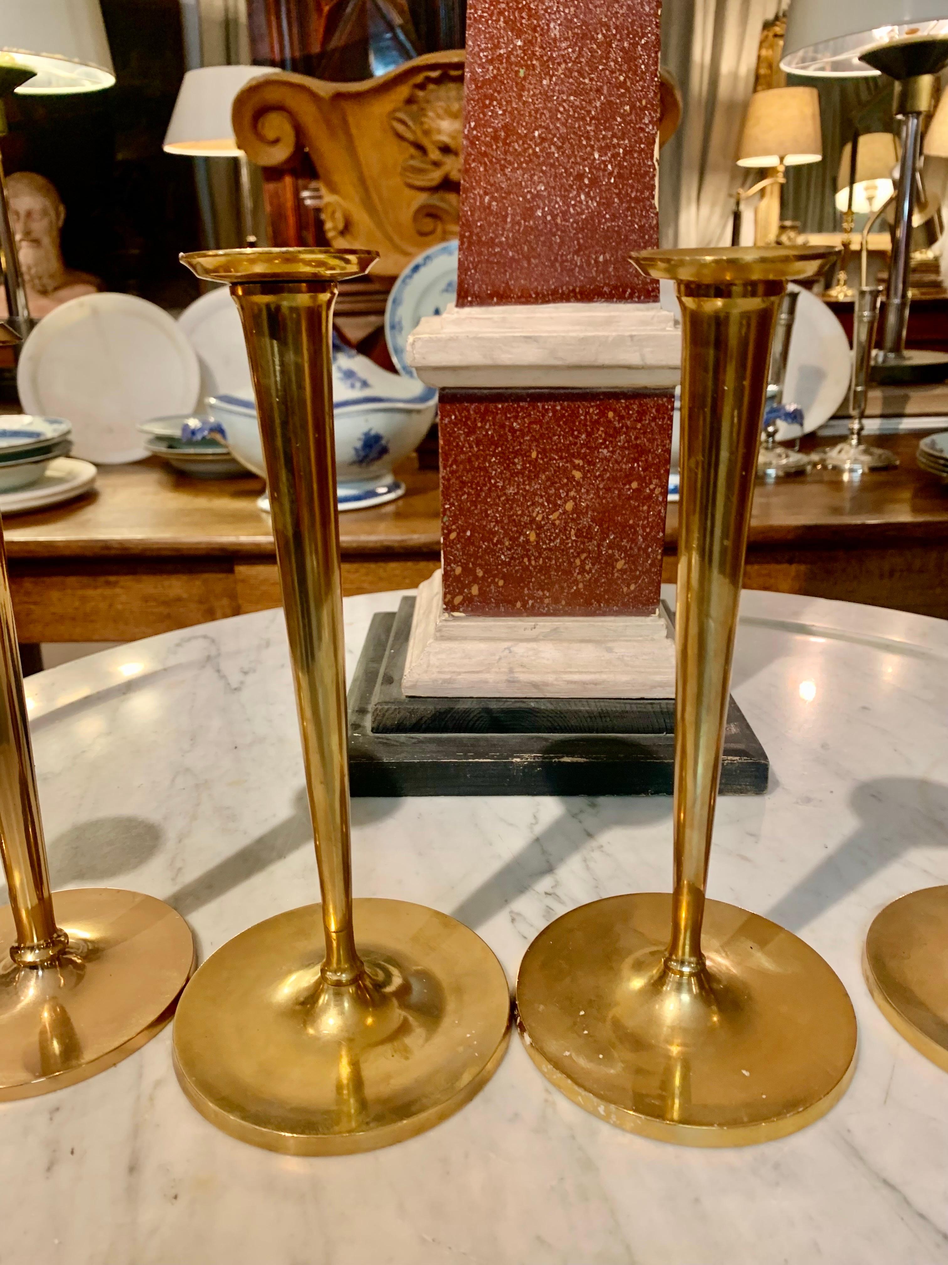 20th century  Two Set  Brass Candlesticks Trumpet Shape  For Sale 4
