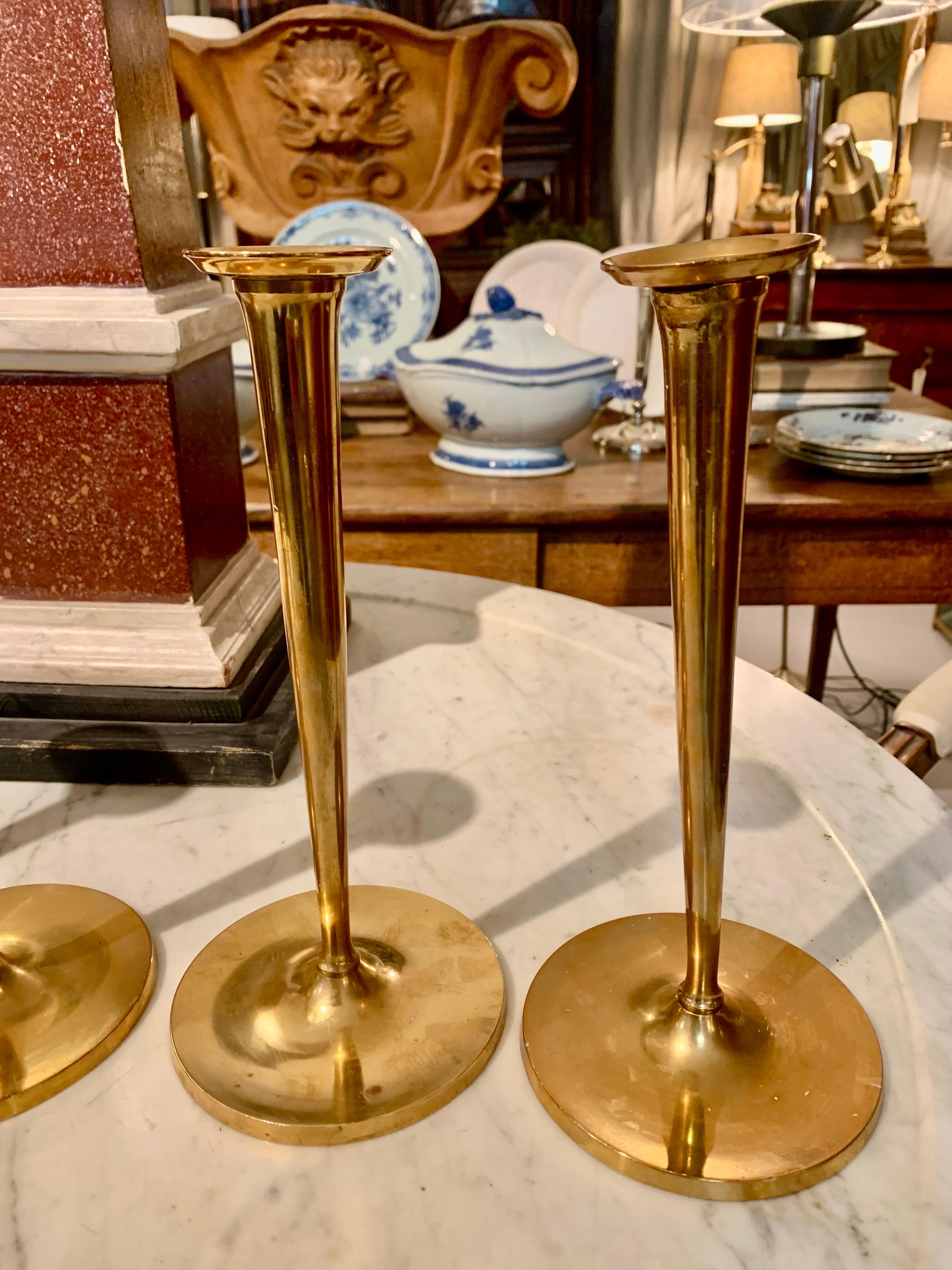 20th century  Two Set  Brass Candlesticks Trumpet Shape  For Sale 5