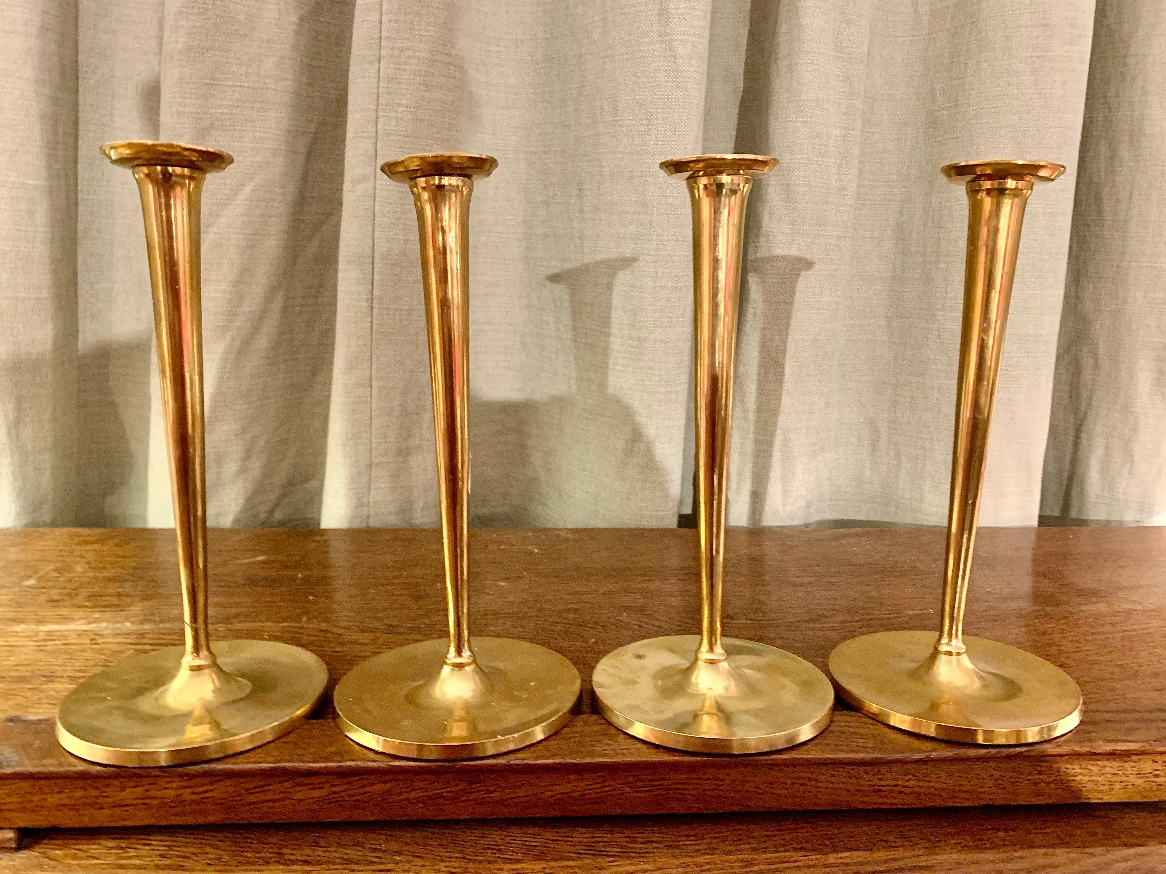 20th century  Two Set  Brass Candlesticks Trumpet Shape  For Sale 8