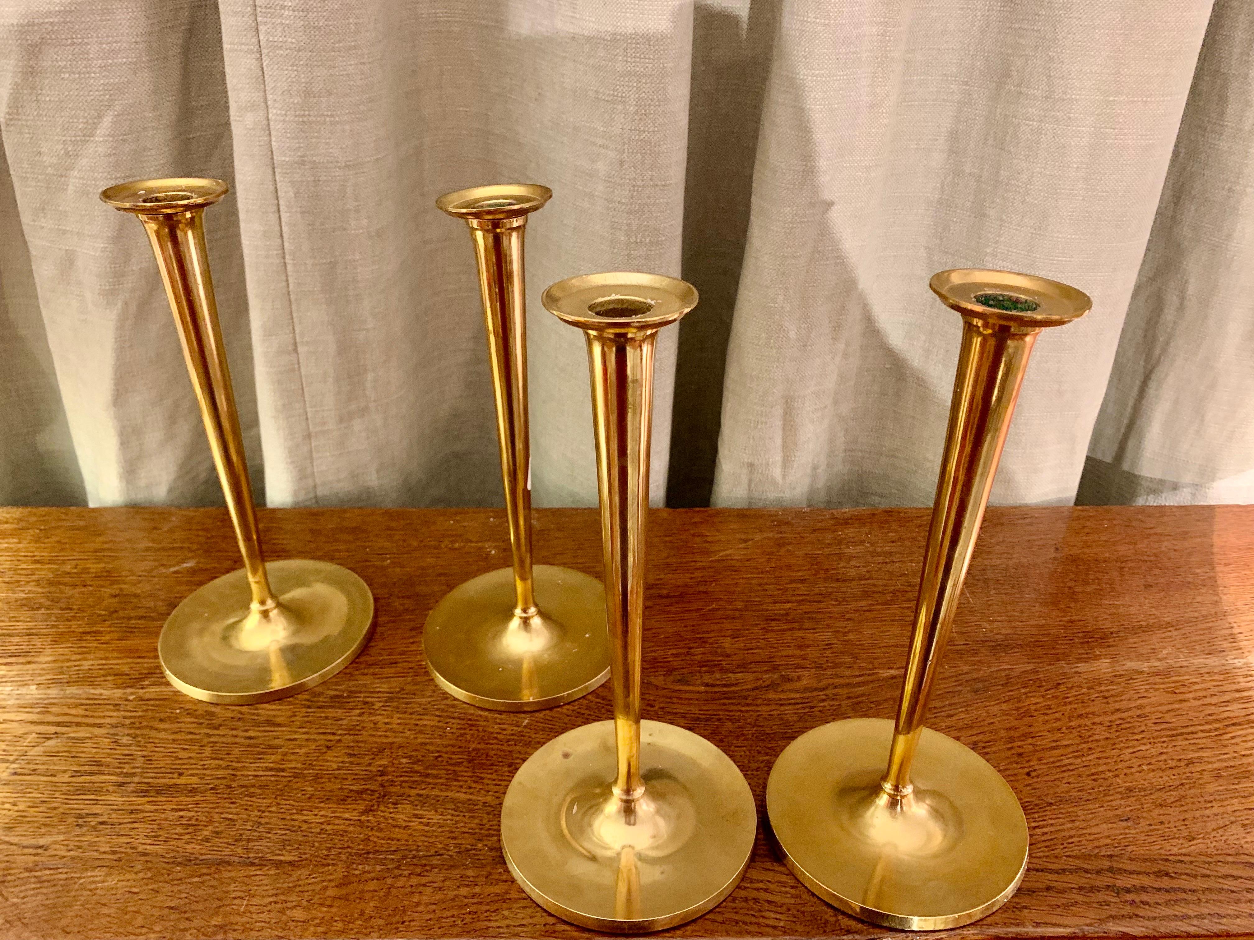 20th century  Two Set  Brass Candlesticks Trumpet Shape  In Good Condition For Sale In Madrid, ES
