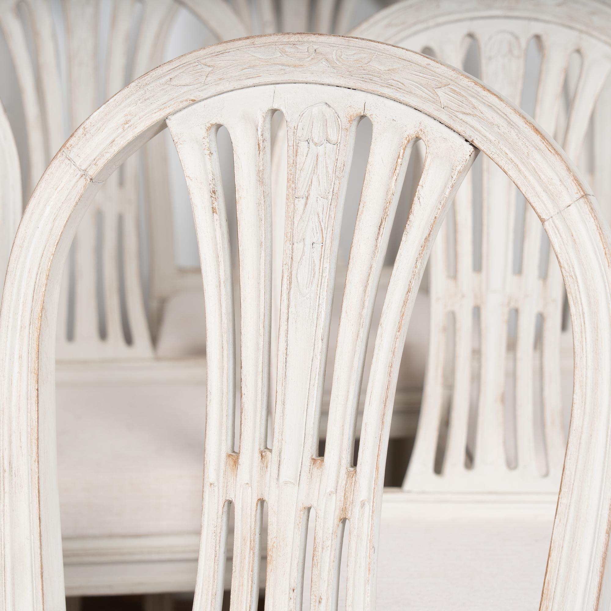 Linen 20th Century Set of 10 Swedish White Gustavian Style Dining Chairs For Sale