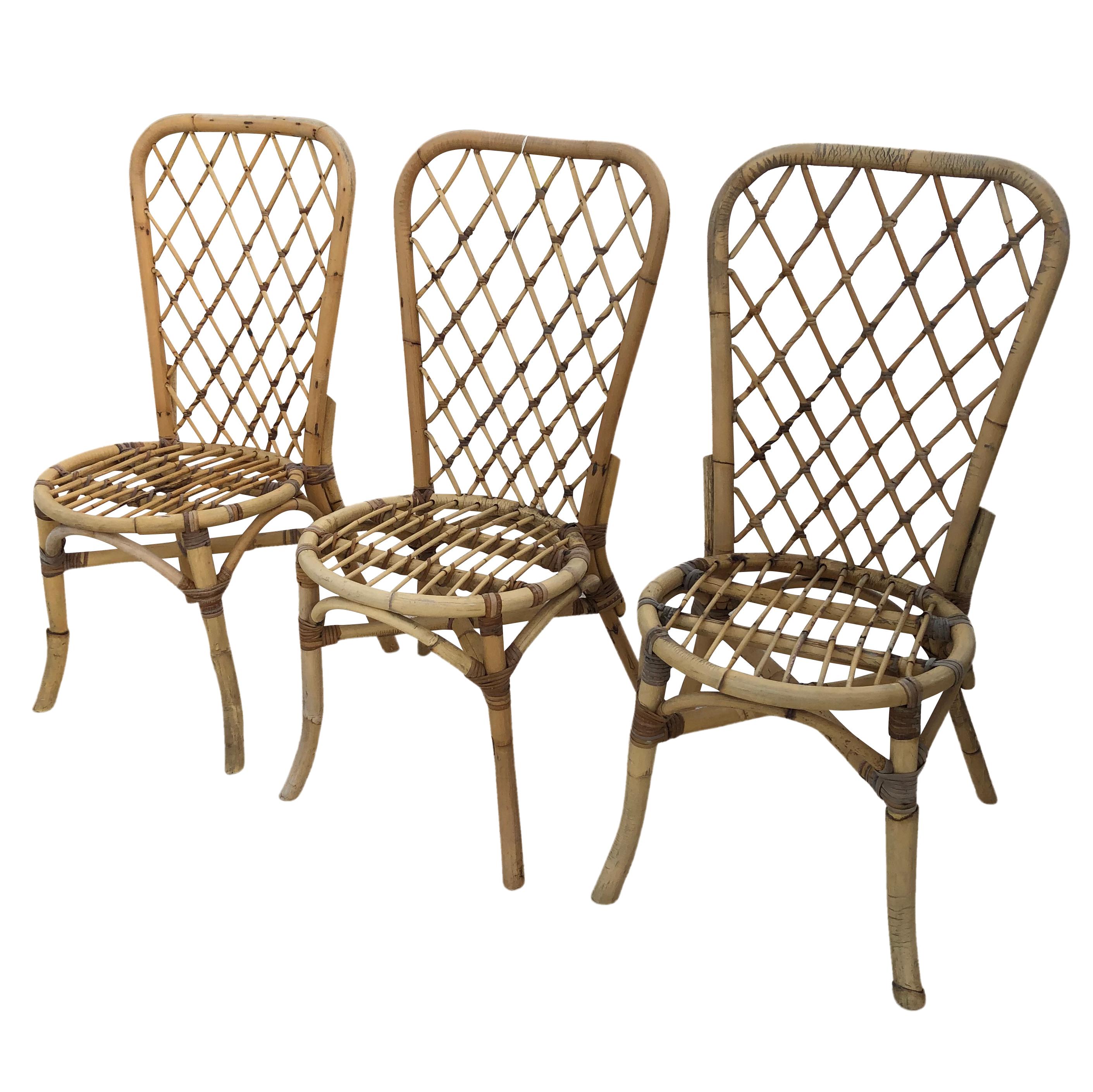 Mid-Century Modern 20th Century Set of Eight Rattan Bistro Chairs in the Style of Franco Albini