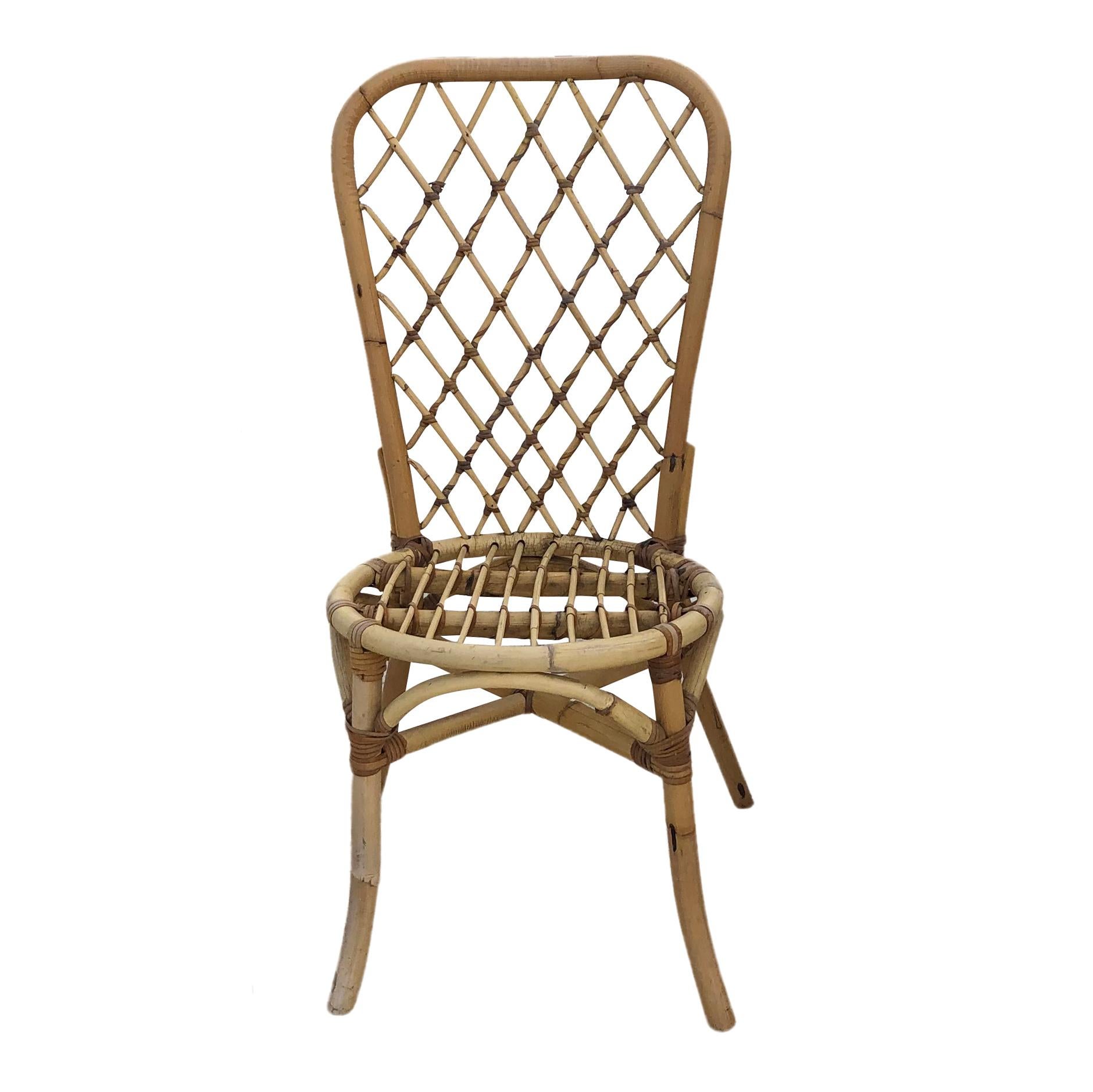 Italian 20th Century Set of Eight Rattan Bistro Chairs in the Style of Franco Albini