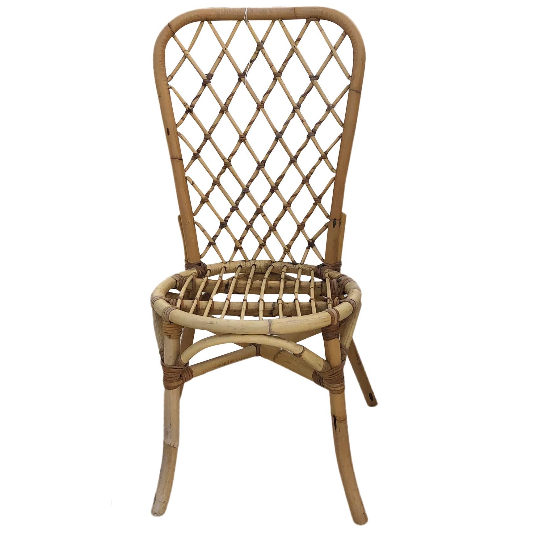 Hand-Carved 20th Century Set of Eight Rattan Bistro Chairs in the Style of Franco Albini