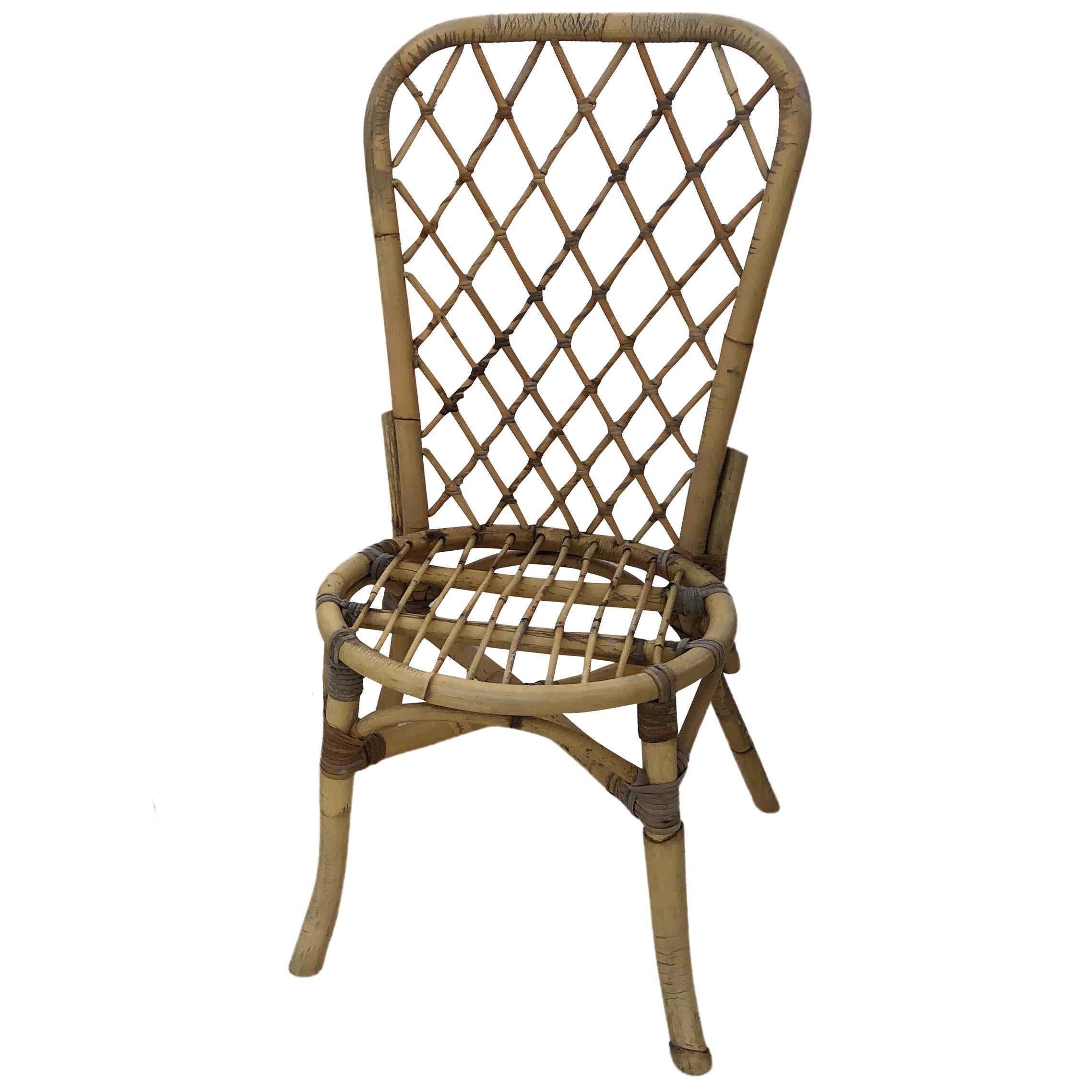 Bamboo 20th Century Set of Eight Rattan Bistro Chairs in the Style of Franco Albini